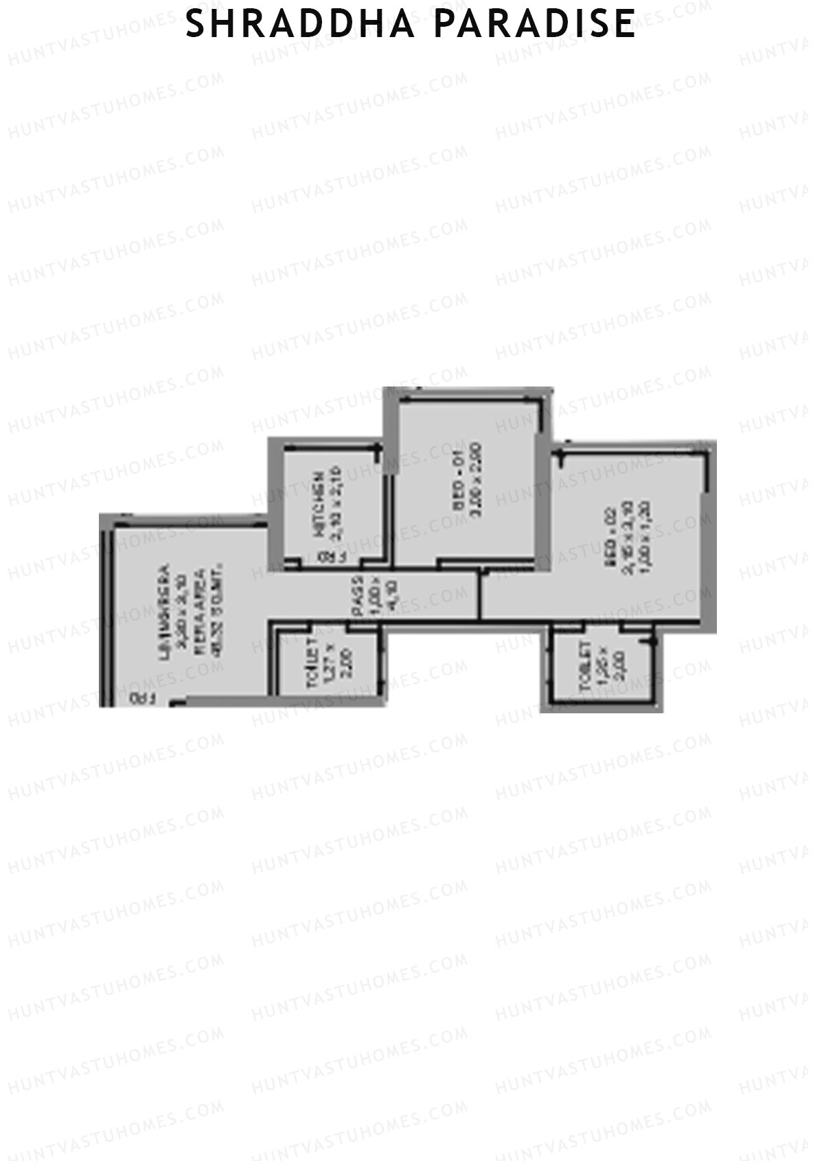 Shraddha Paradise, Wing A, Unit 5, 2BHK, Carpet Area 496   sq ft 