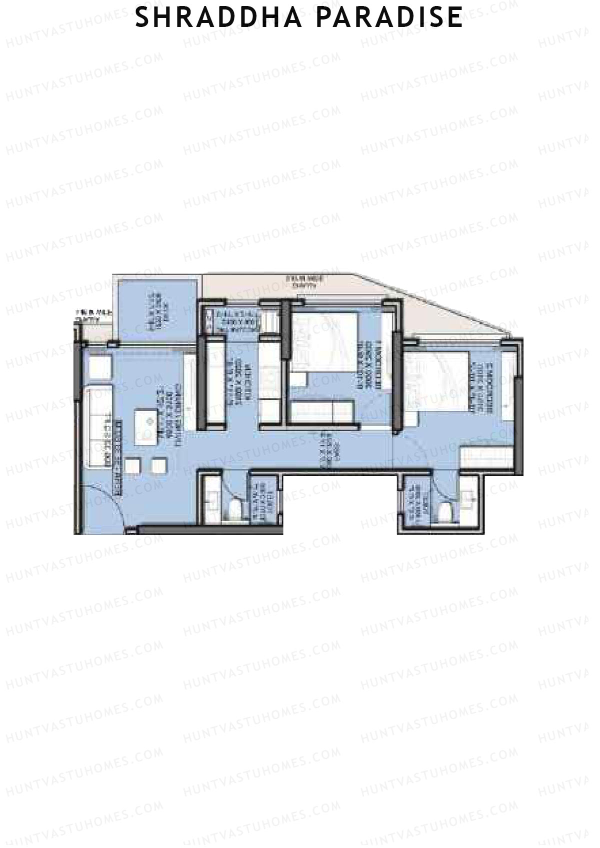 Shraddha Paradise, Wing A, Unit 5, 2BHK, Carpet Area 606   sq ft 