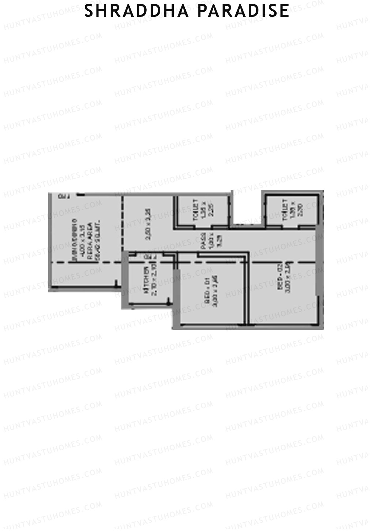 Shraddha Paradise, Wing A, Unit 6, 2BHK, Carpet Area 606   sq ft 