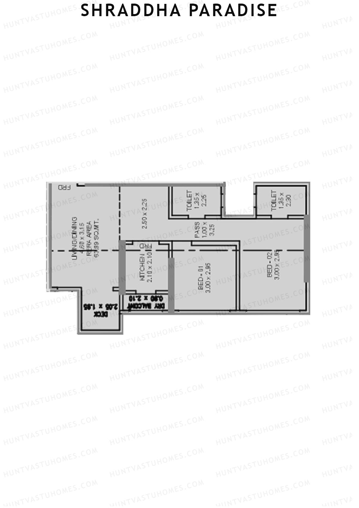 Shraddha Paradise, Wing A, Unit 6, 2BHK, Carpet Area 688   sq ft 