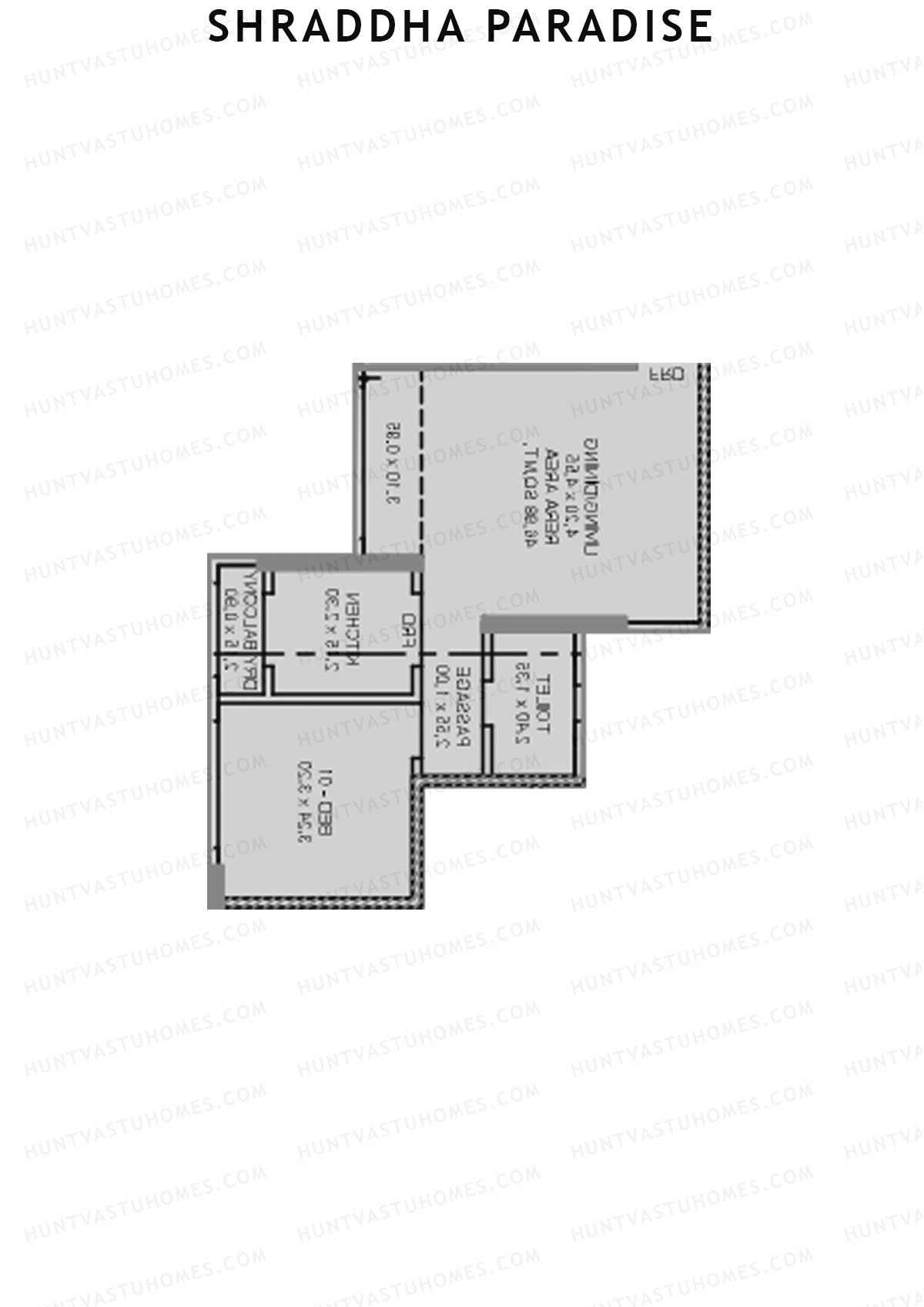 Shraddha Paradise, Wing B, Unit 1, 1BHK, Carpet Area 498   sq ft 