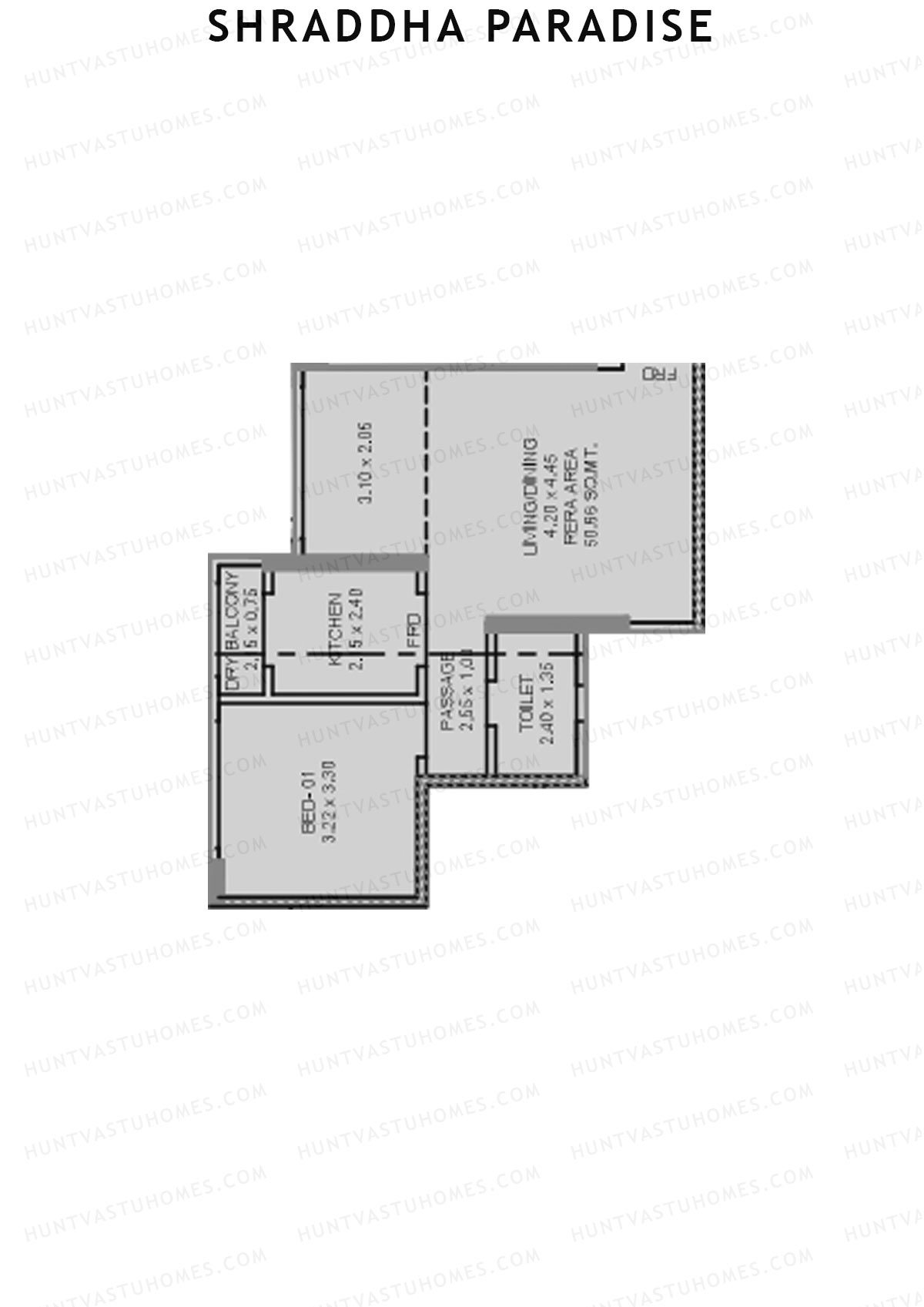 Shraddha Paradise, Wing B, Unit 1, 1BHK, Carpet Area 544   sq ft 