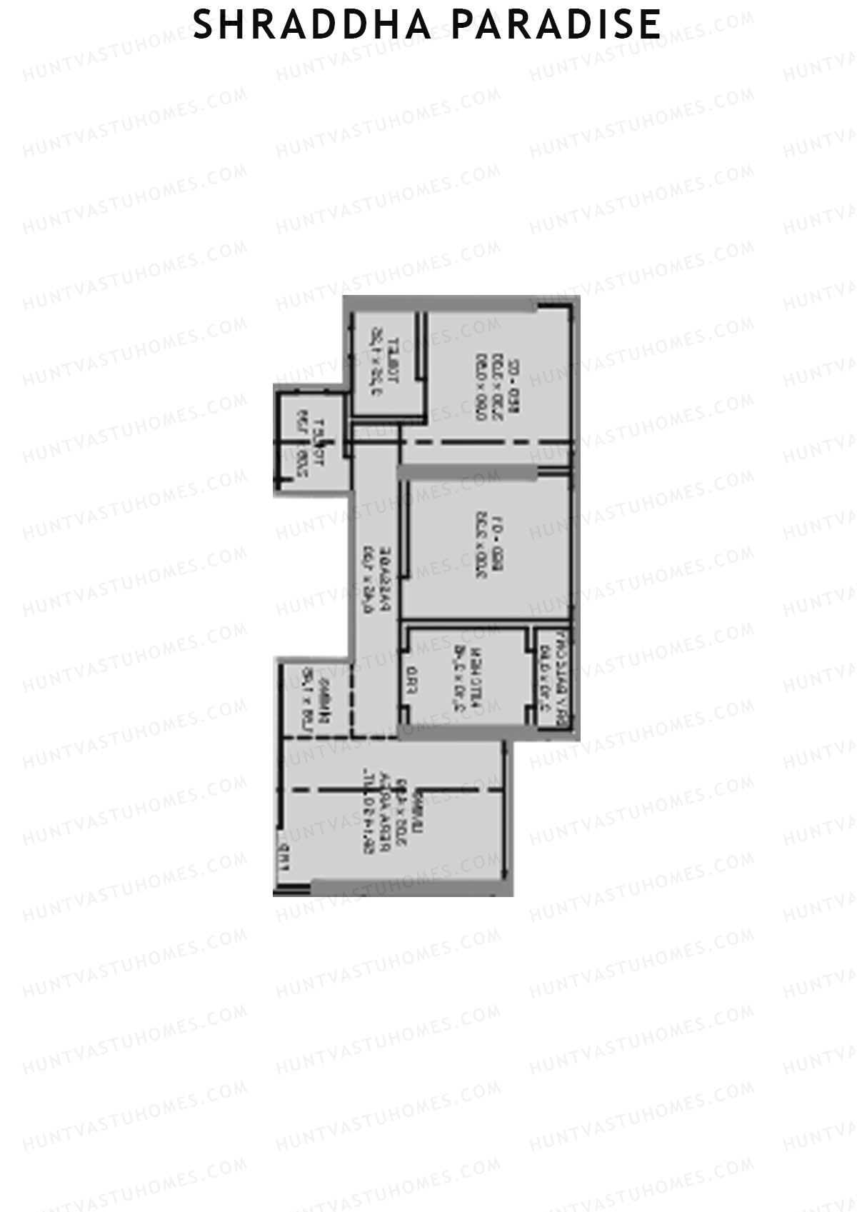 Shraddha Paradise, Wing B, Unit 3, 2BHK, Carpet Area 636   sq ft 