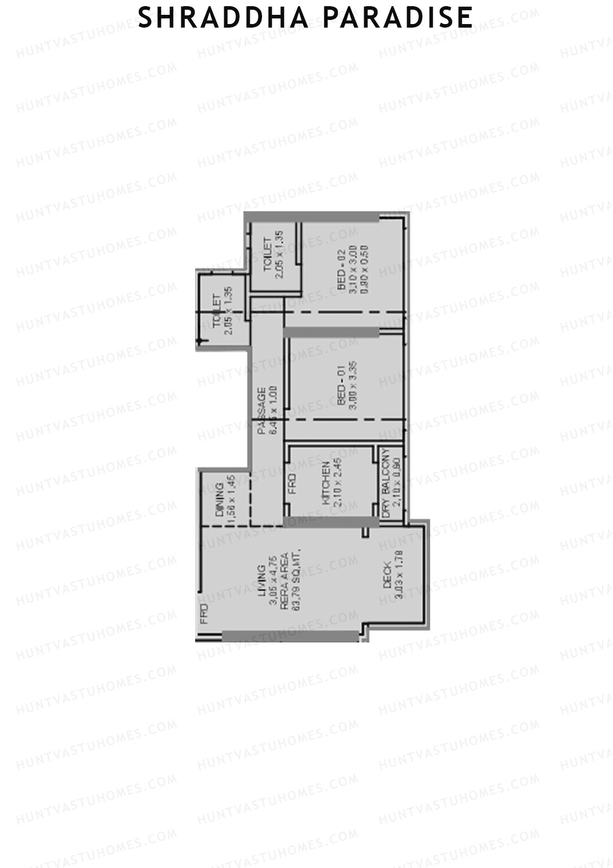 Shraddha Paradise, Wing B, Unit 3, 2BHK, Carpet Area 686   sq ft 