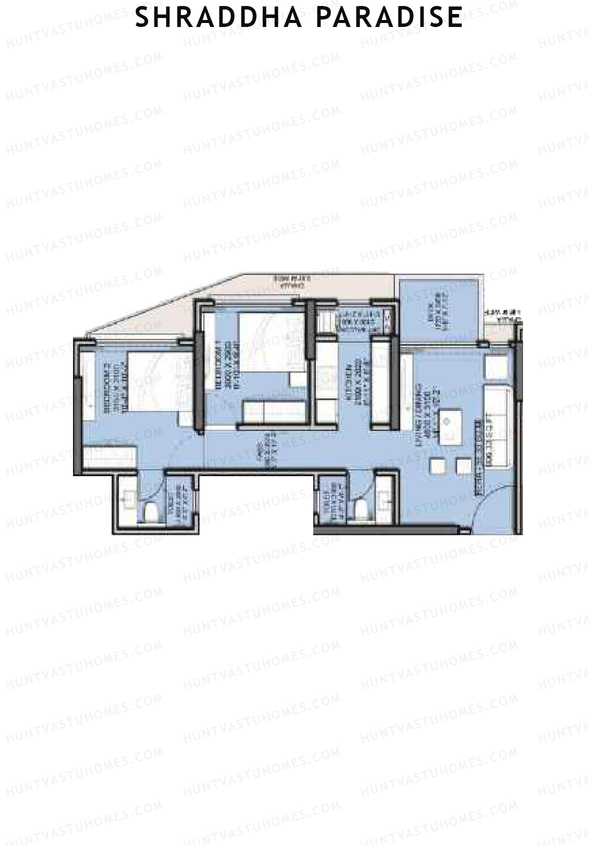 Shraddha Paradise, Wing B, Unit 5, 2BHK, Carpet Area 606   sq ft 