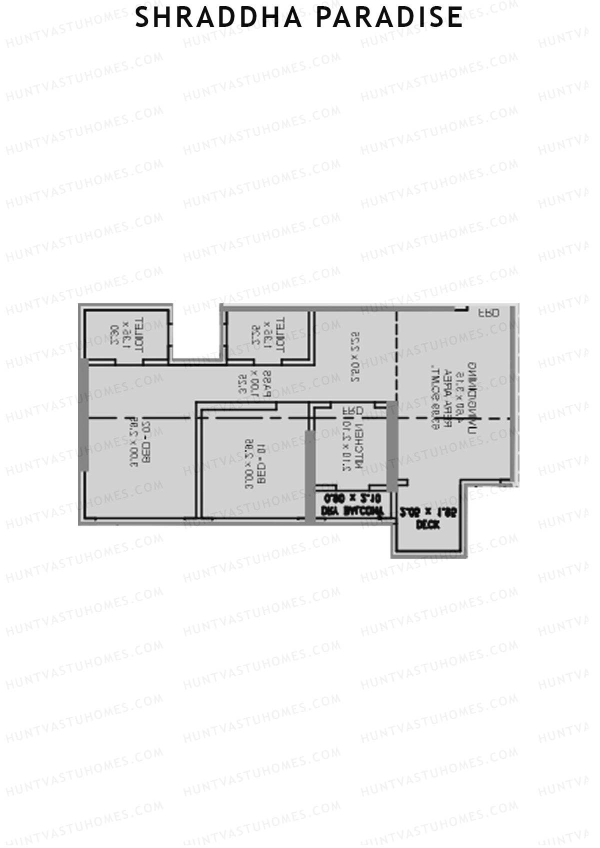 Shraddha Paradise, Wing B, Unit 6, 2BHK, Carpet Area 667   sq ft 