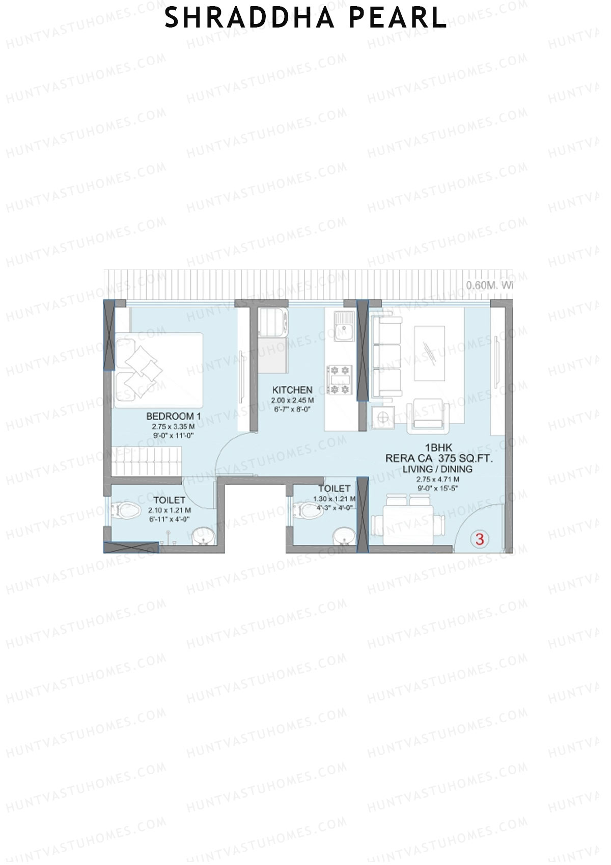 Shraddha Pearl Tower A Unit 3 Floor Plan
