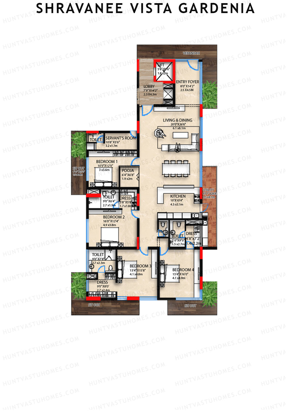 Shravanee Vista Gardenia, Tower 1, Unit 1, 4BHK, Super Area 4519   sq ft 