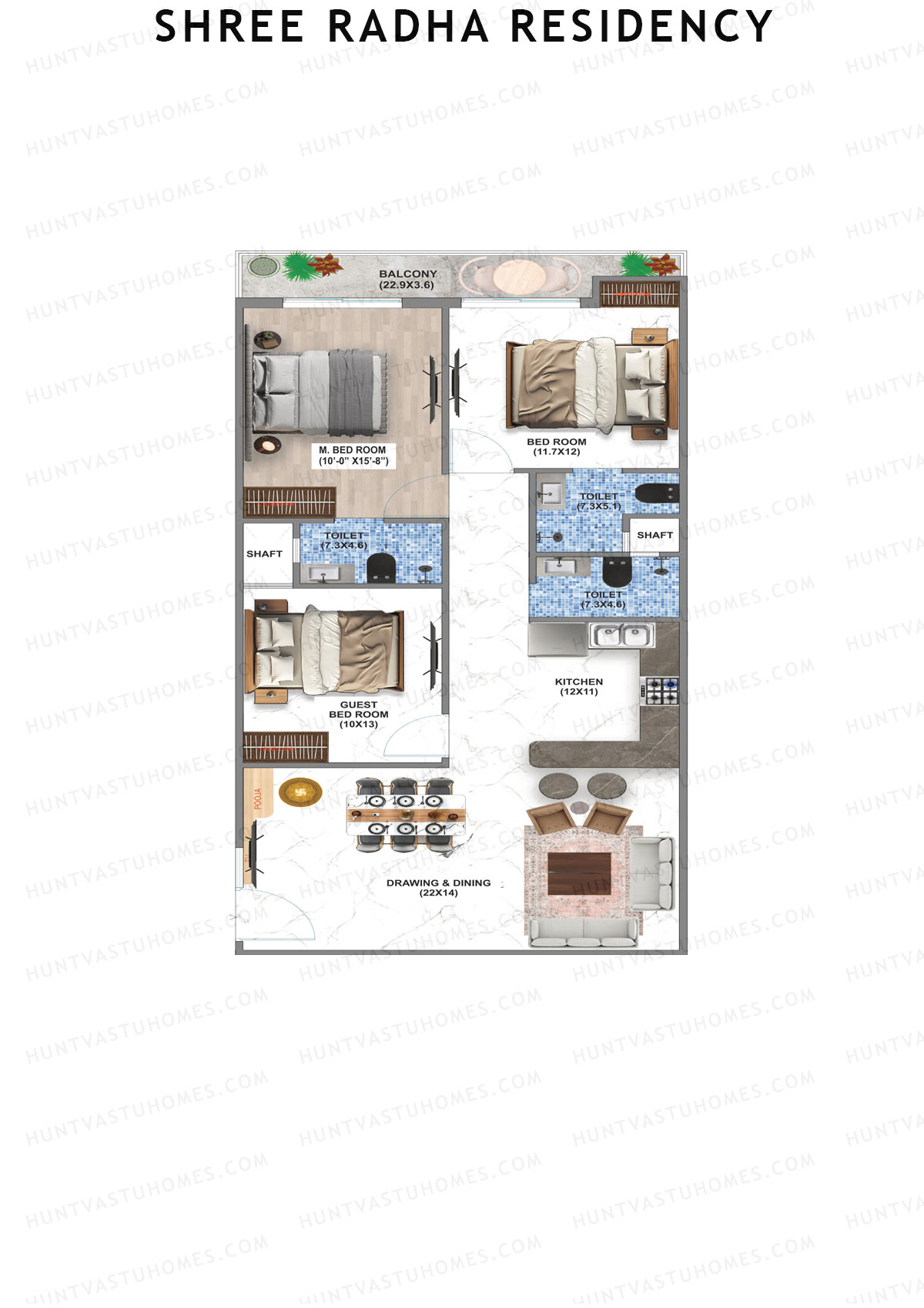 Shree Radha Residency, Tower A, Unit 10, 3BHK, Super Area 1750   sq ft 