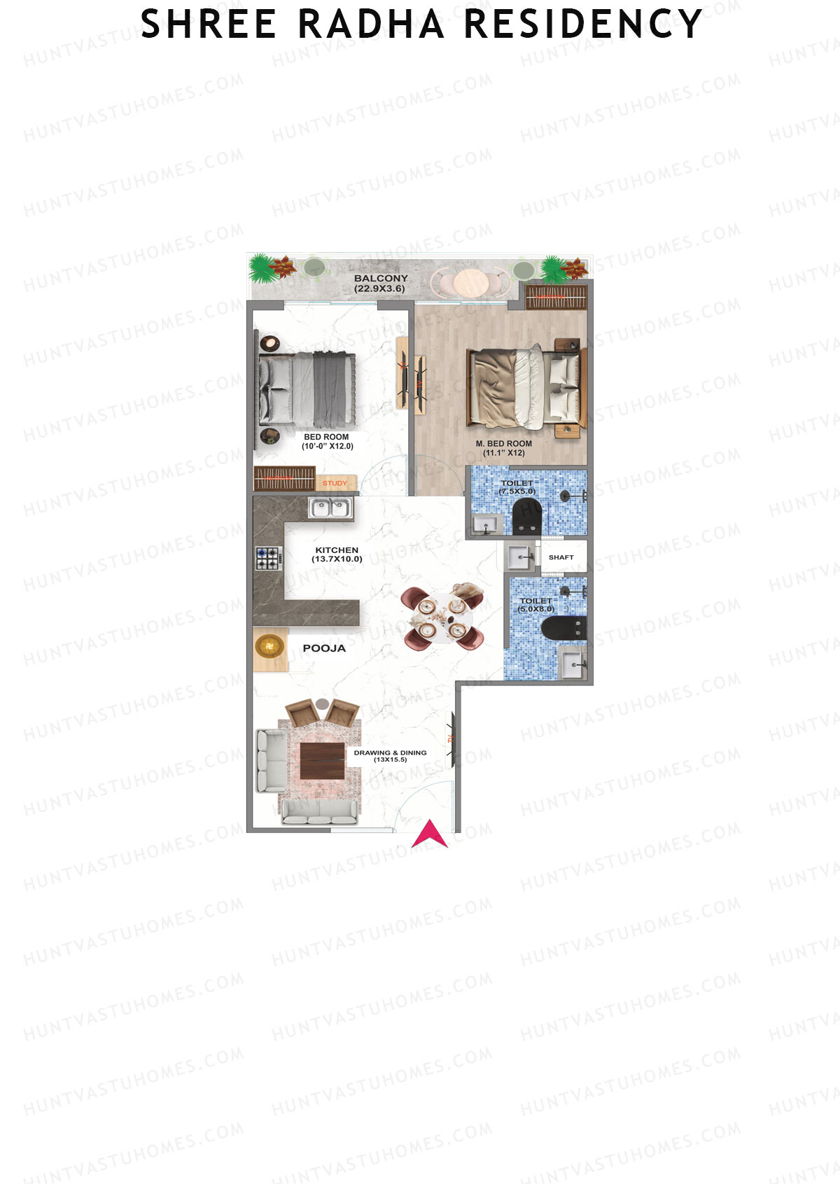 Shree Radha Residency, Tower A, Unit 7, 2BHK, Super Area 1250   sq ft 