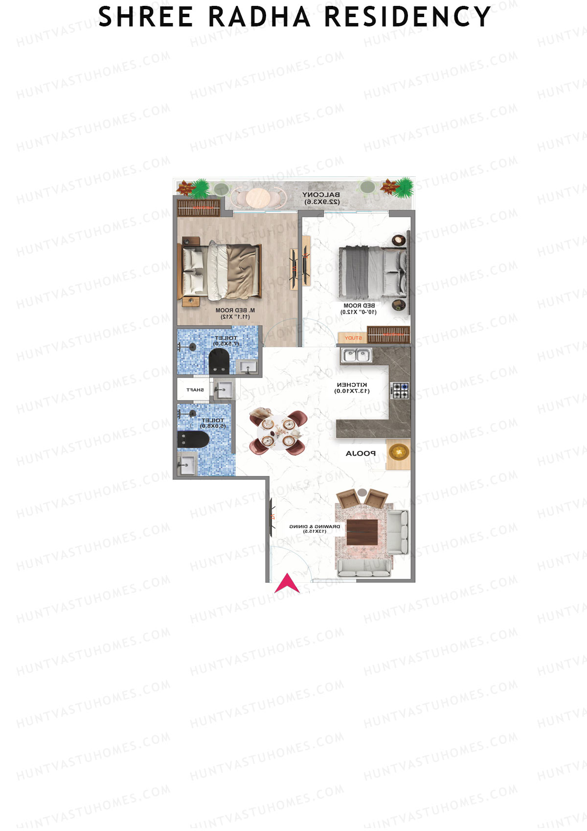 Shree Radha Residency, Tower A, Unit 8, 2BHK, Super Area 1250   sq ft 