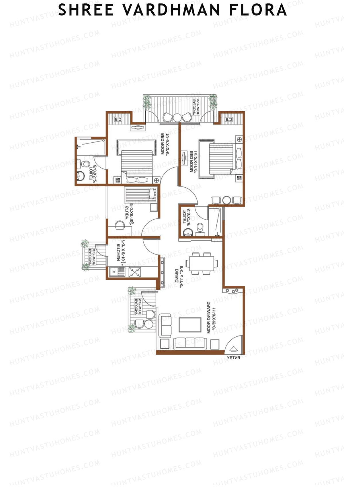 Shree Vardhman Flora Block C1 Unit 1 (Type B) Floor Plan
