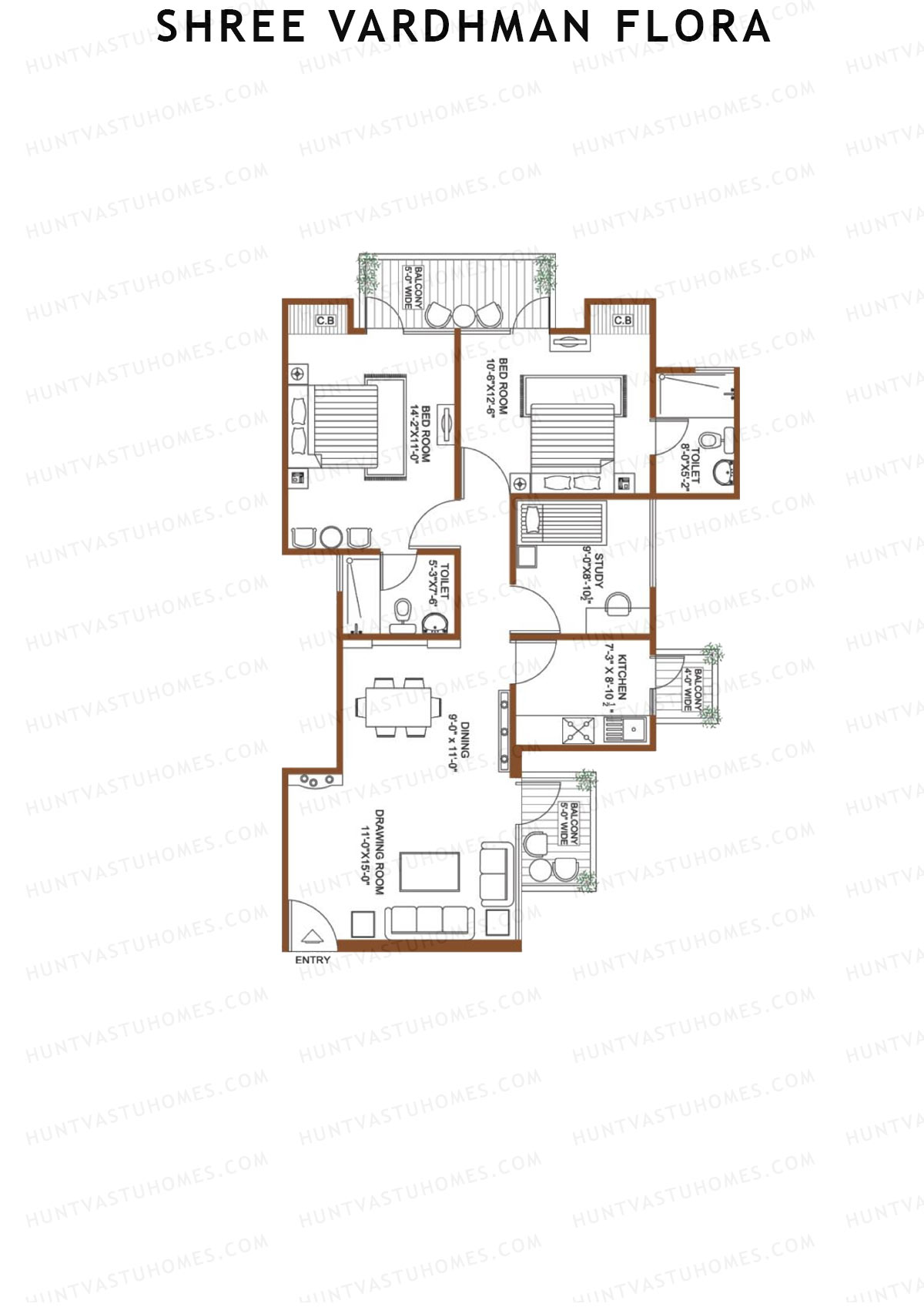 Shree Vardhman Flora Block C1 Unit 2 (Type B) Floor Plan