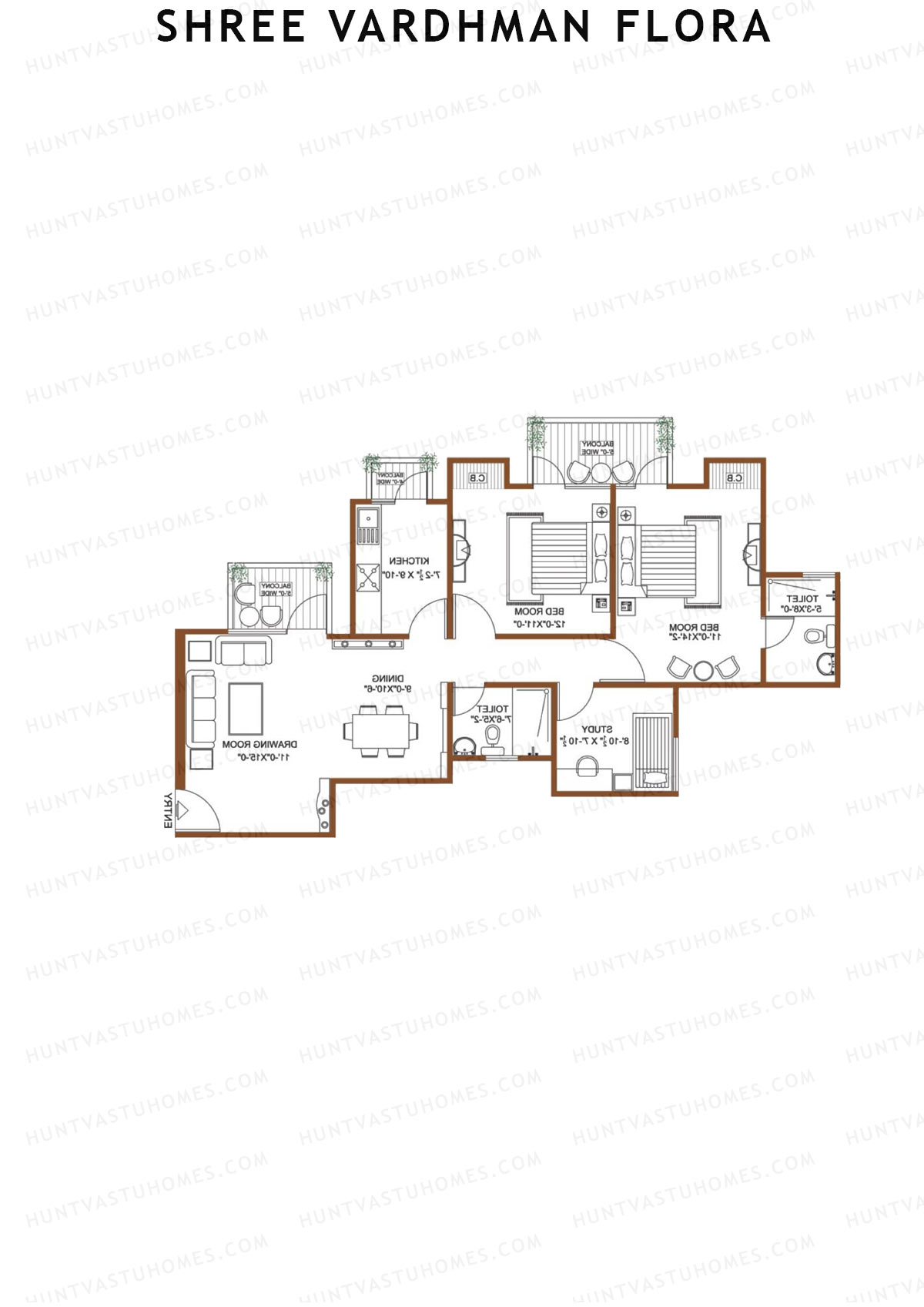 Shree Vardhman Flora Block C1 Unit 3 (Type A) Floor Plan