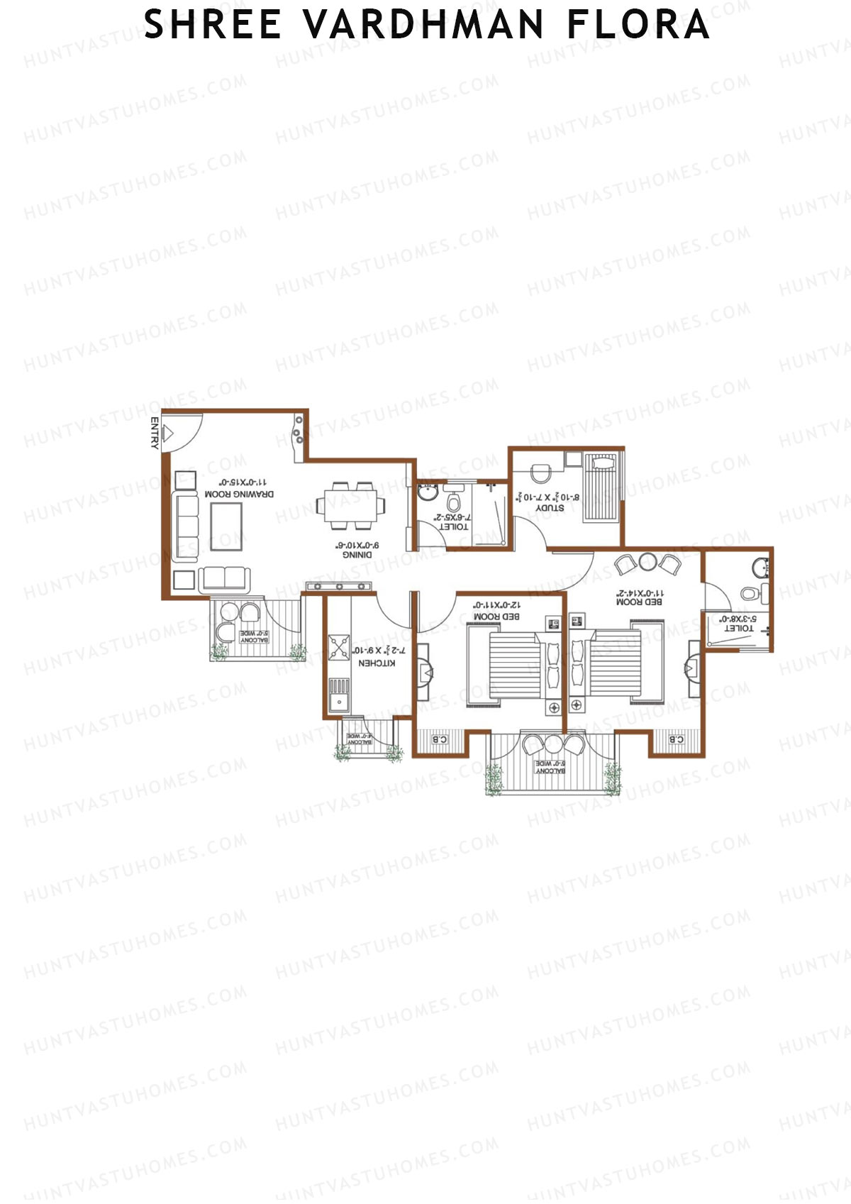 Shree Vardhman Flora Block C1 Unit 4 (Type A) Floor Plan
