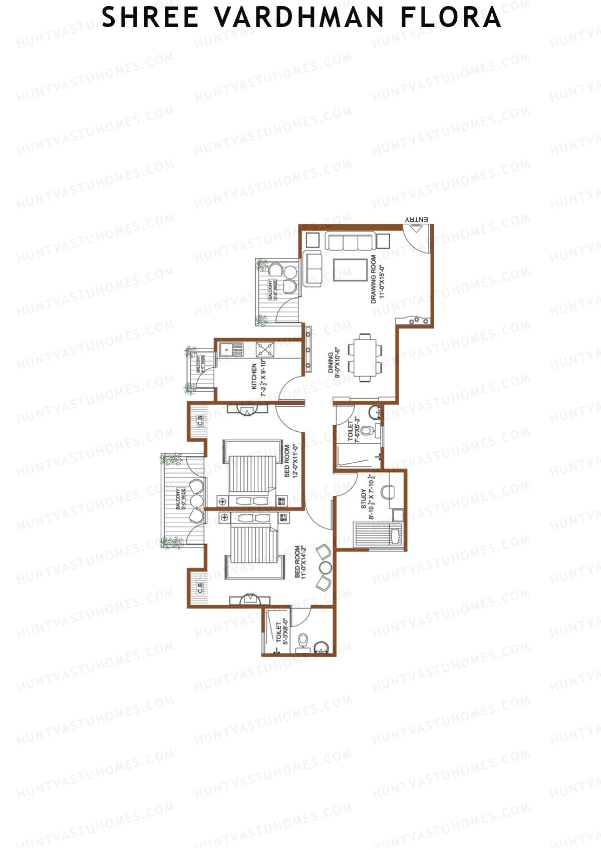 Shree Vardhman Flora Block C2 Unit 6 (Type A) Floor Plan