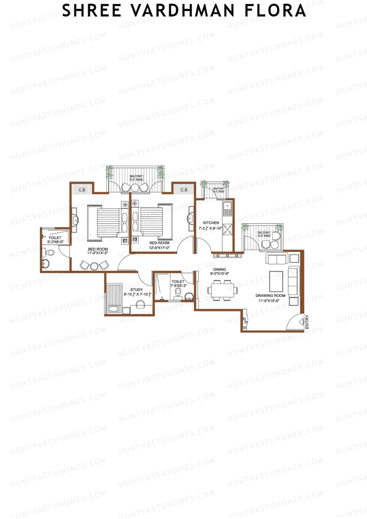 Shree Vardhman Flora Block C2 Unit 8 (Type A) Floor Plan