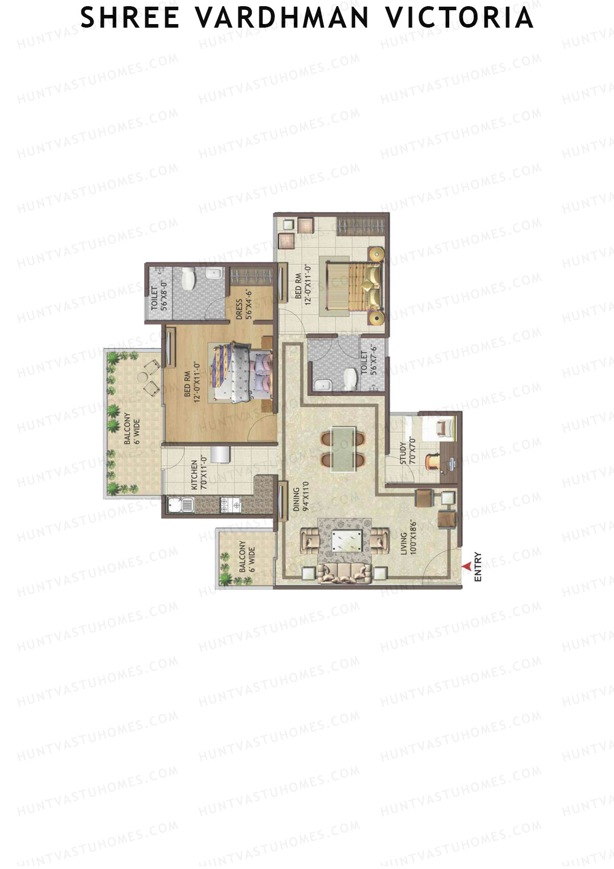 Shree Vardhman Victoria Tower H Unit 3 Floor Plan