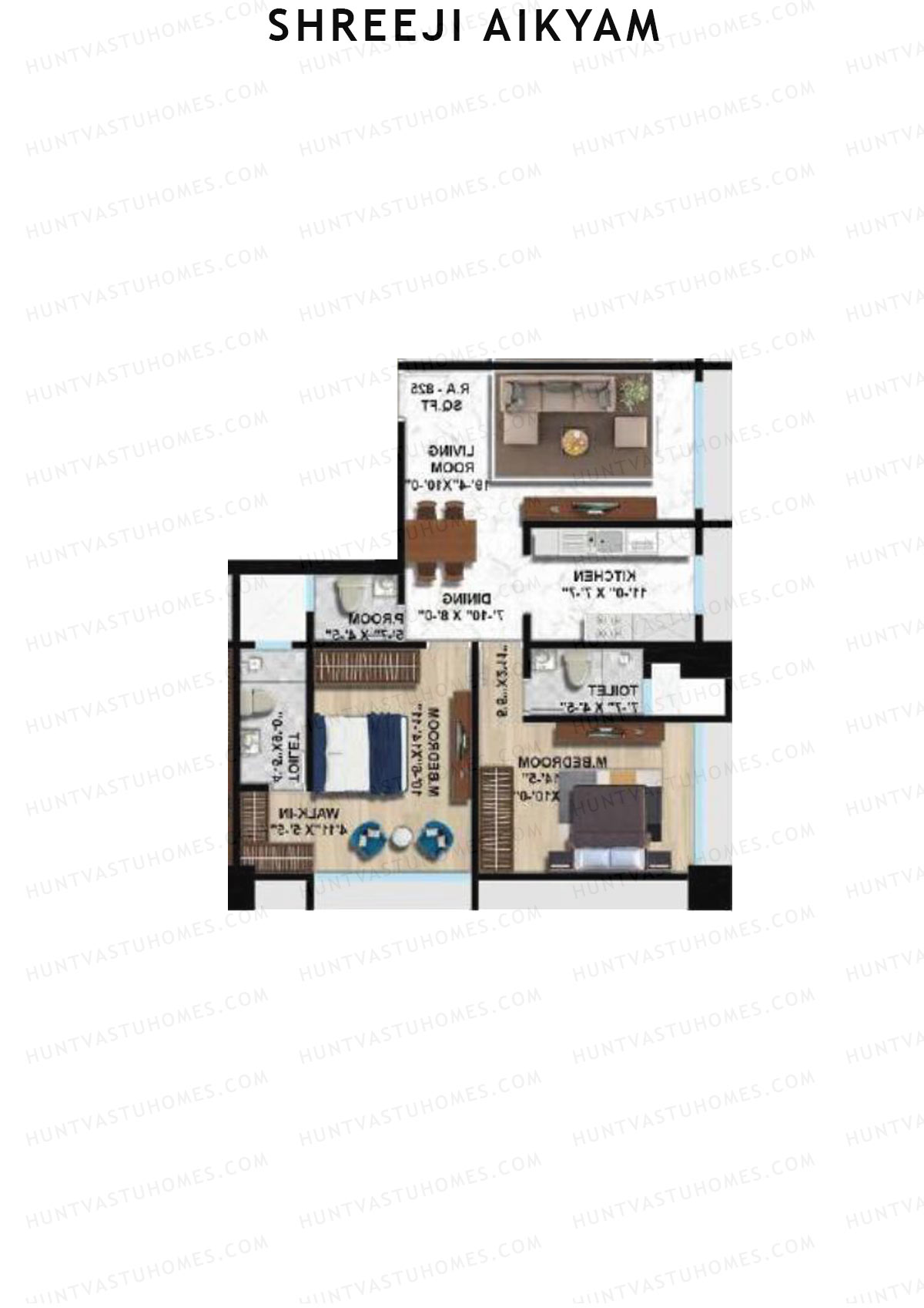 Shreeji Aikyam, Wing A, Unit 5, 2BHK, Carpet Area 825   sq ft 