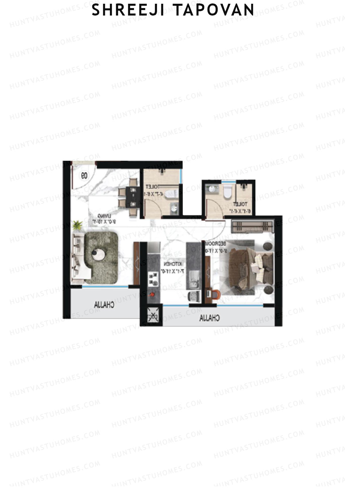 Shreeji Tapovan, Tapovan, Unit 10, 1BHK, Carpet Area 399   sq ft 
