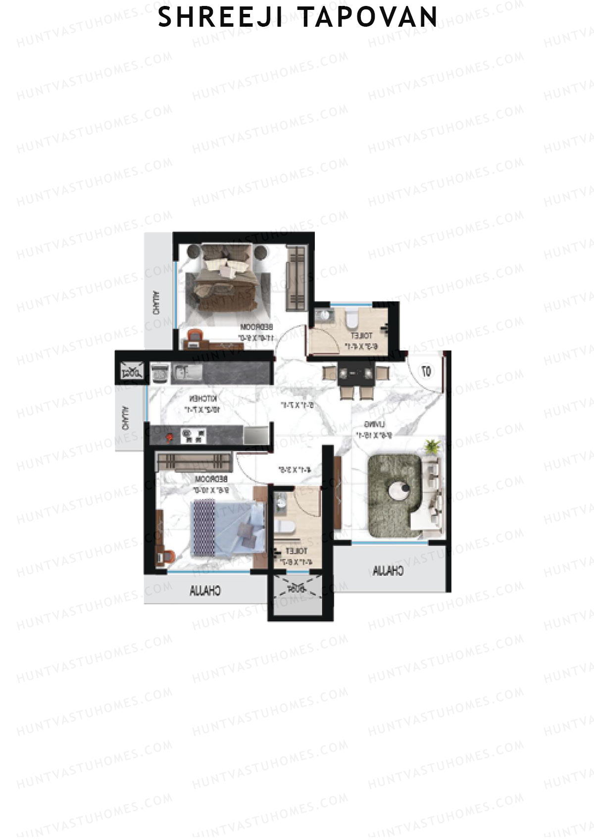Shreeji Tapovan, Tapovan, Unit 12, 2BHK, Carpet Area 560   sq ft 