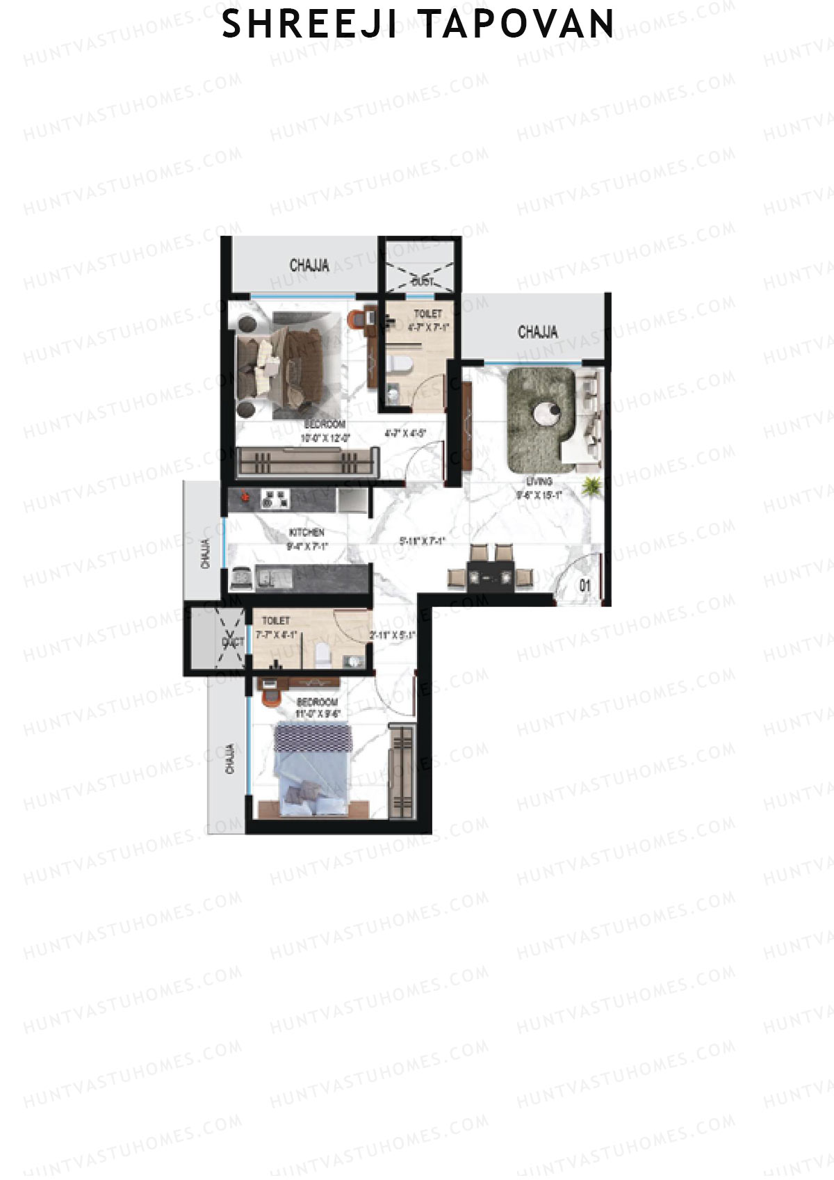 Shreeji Tapovan, Tapovan, Unit 1, 2BHK, Carpet Area 615   sq ft 