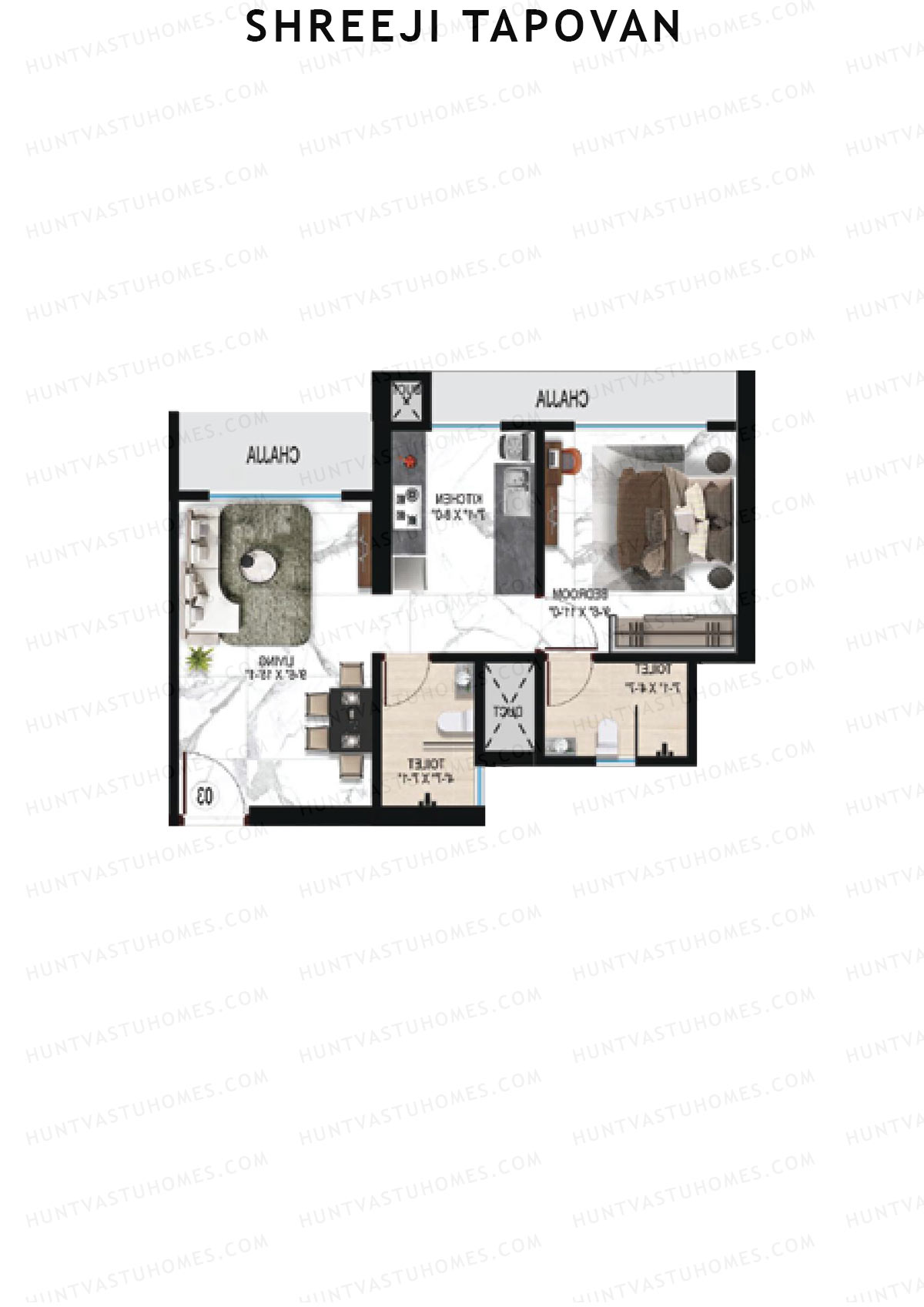 Shreeji Tapovan, Tapovan, Unit 4, 1BHK, Carpet Area 419   sq ft 