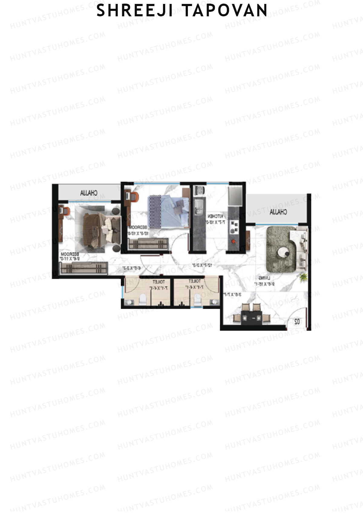 Shreeji Tapovan, Tapovan, Unit 5, 2BHK, Carpet Area 609   sq ft 