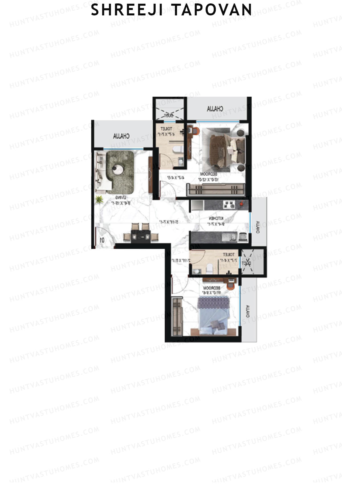 Shreeji Tapovan, Tapovan, Unit 6, 2BHK, Carpet Area 615   sq ft 