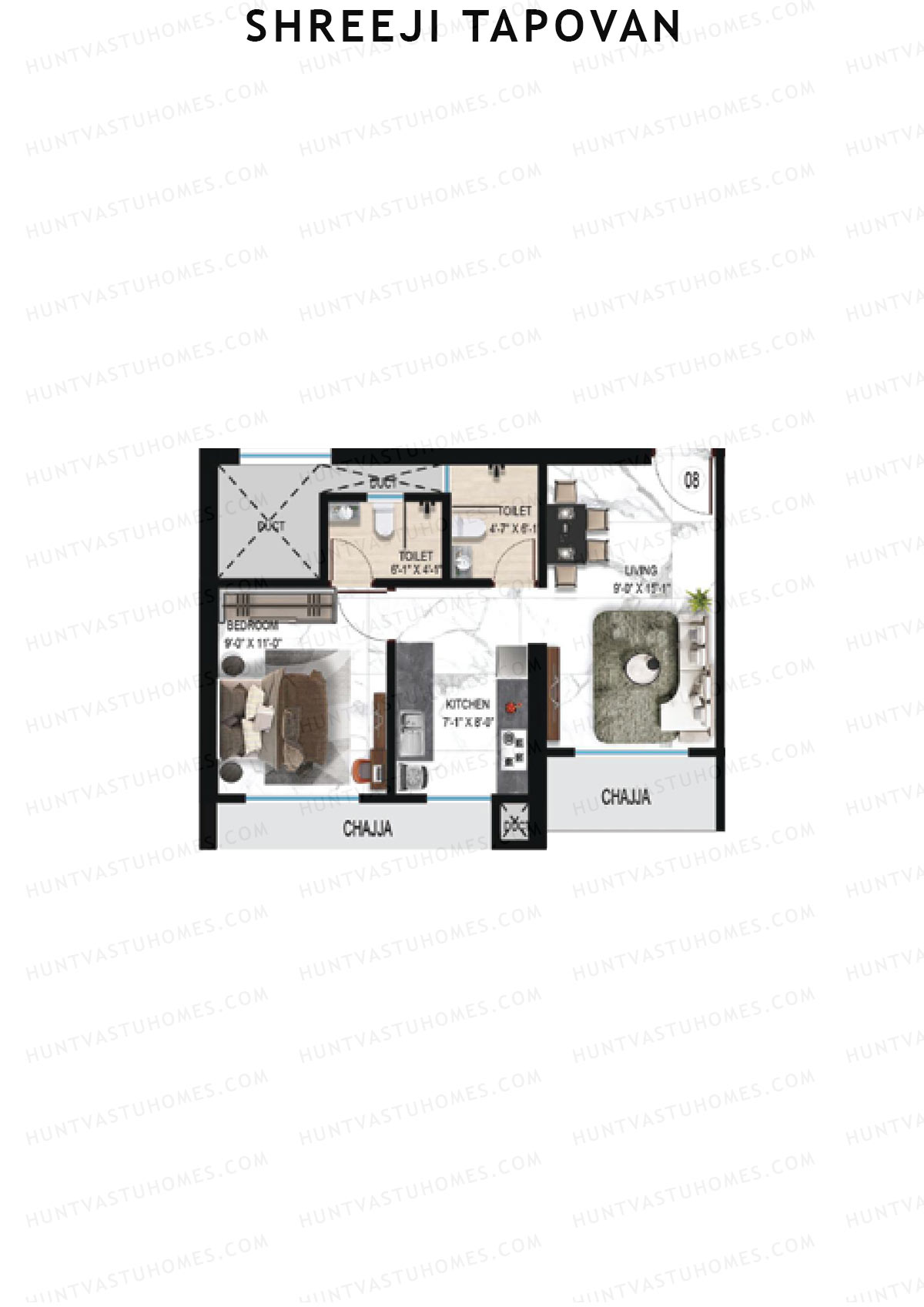 Shreeji Tapovan, Tapovan, Unit 8, 1BHK, Carpet Area 400   sq ft 