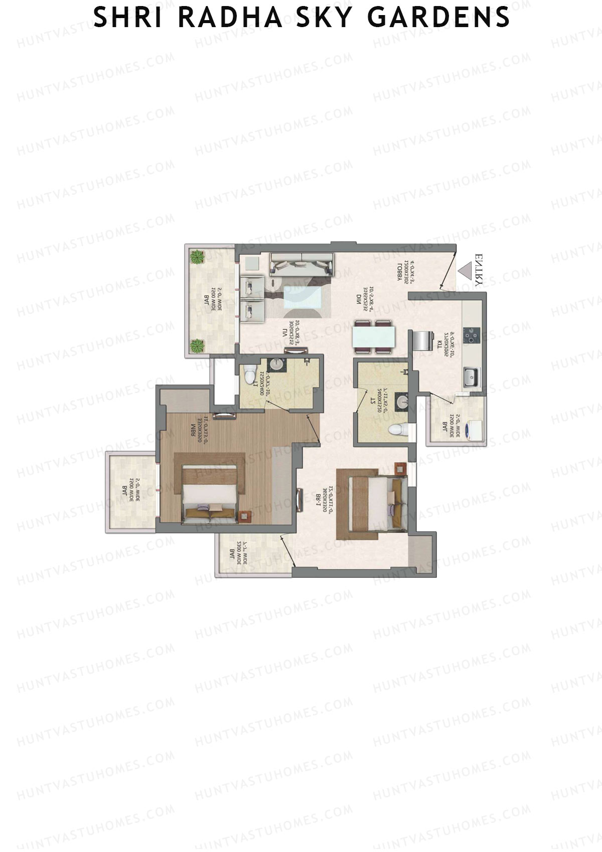 Shri Radha Sky Gardens, Tower 10, Unit 2 (Type B), 2BHK, Super Area 1182   sq ft 