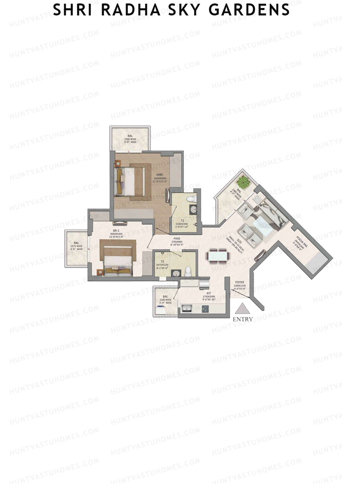 Shri Radha Sky Gardens, Tower 10, Unit 4 (Type C), 2BHK, Super Area 1286   sq ft 
