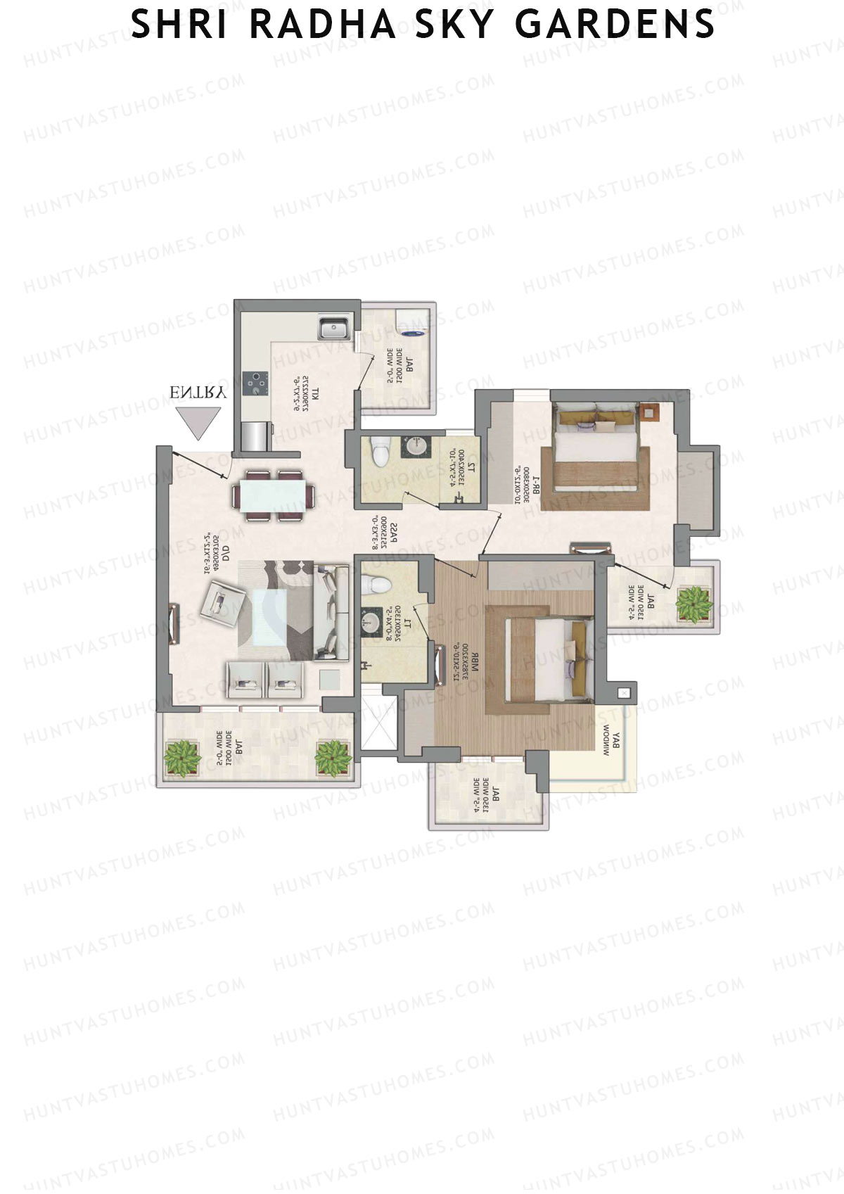 Shri Radha Sky Gardens, Tower 16, Unit 6 (Type 4), 2BHK, Super Area 1200   sq ft 