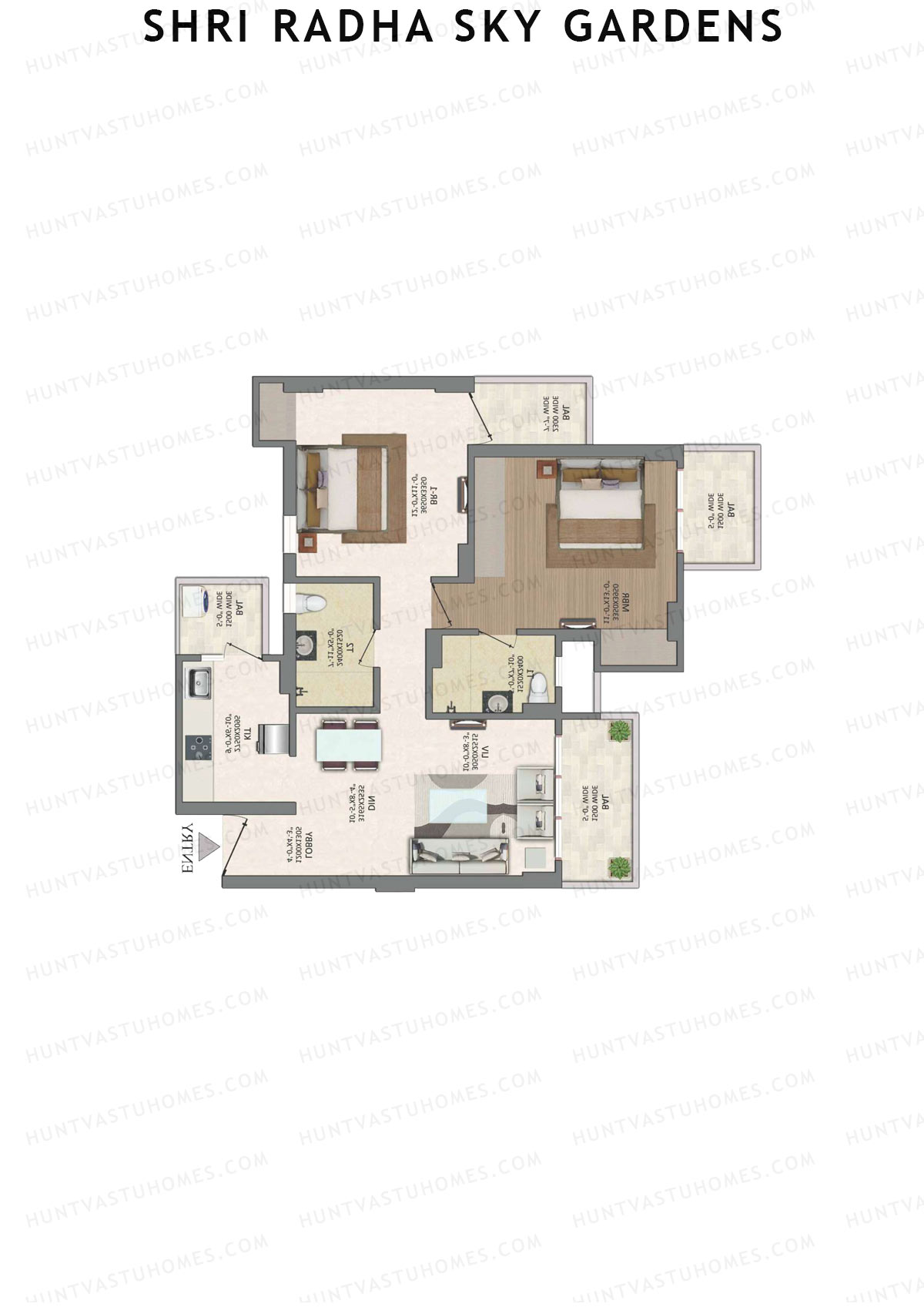 Shri Radha Sky Gardens, Tower 18, Unit 2 (Type B), 2BHK, Super Area 1182   sq ft 