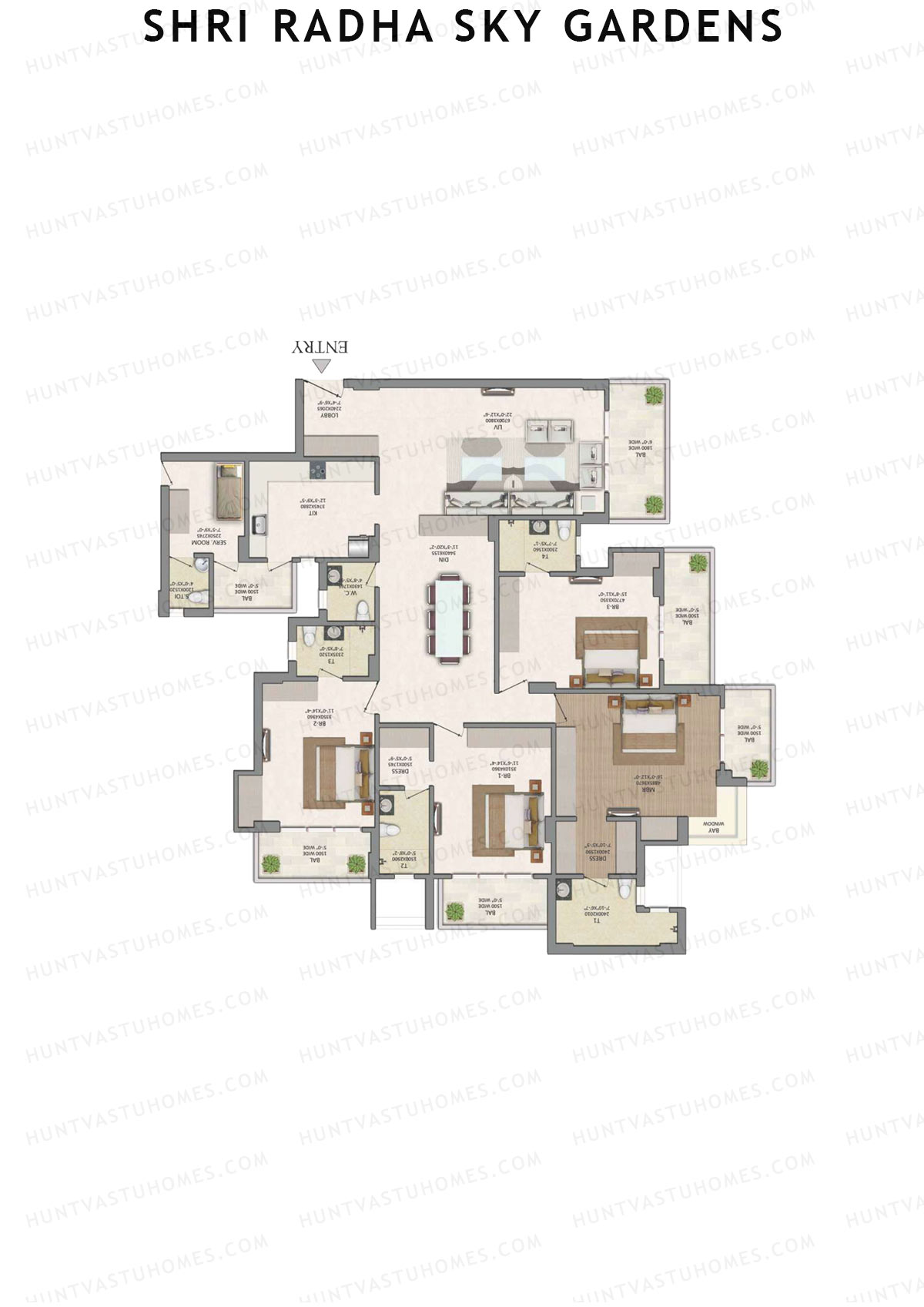 Shri Radha Sky Gardens, Tower 1, Unit 1 (Type 1), 4BHK, Super Area 3150   sq ft 