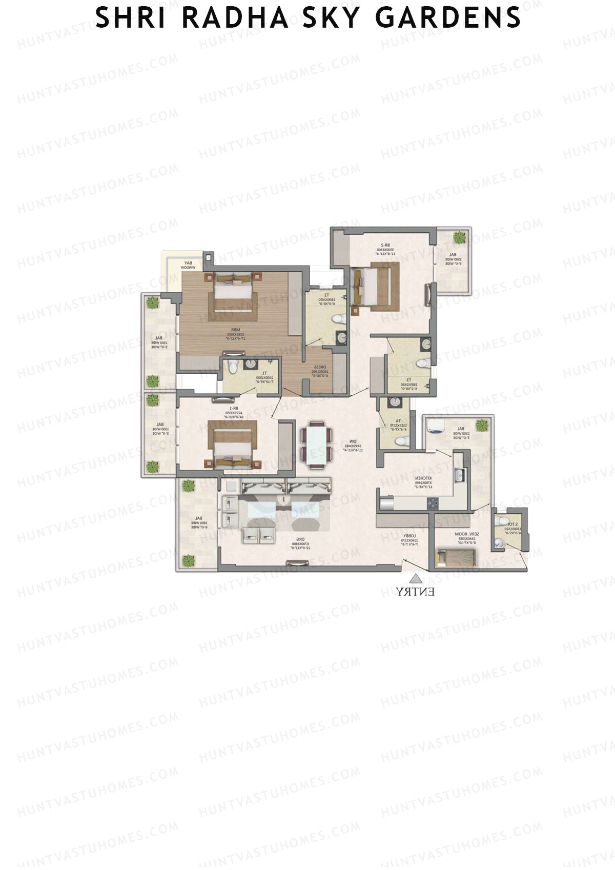 Shri Radha Sky Gardens, Tower 1, Unit 3 (Type 1), 3BHK, Super Area 2619   sq ft 