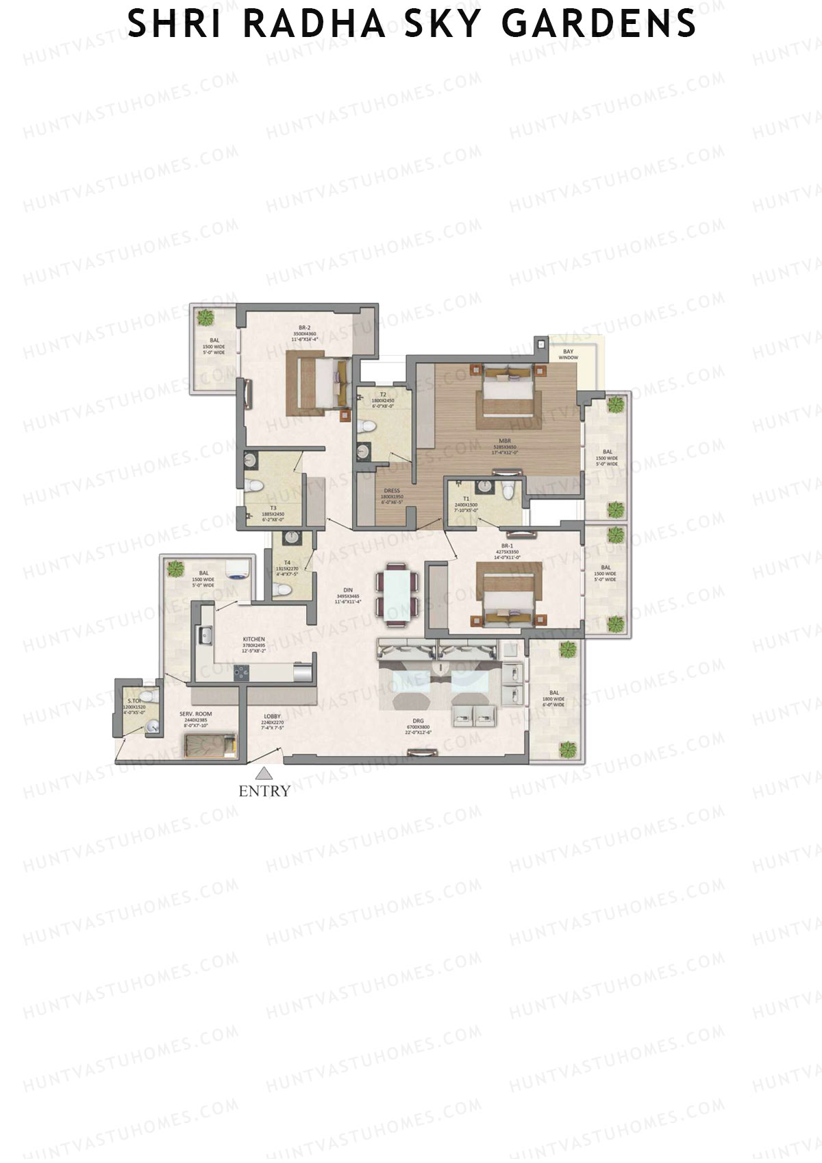 Shri Radha Sky Gardens, Tower 1, Unit 4 (Type 1), 3BHK, Super Area 2619   sq ft 