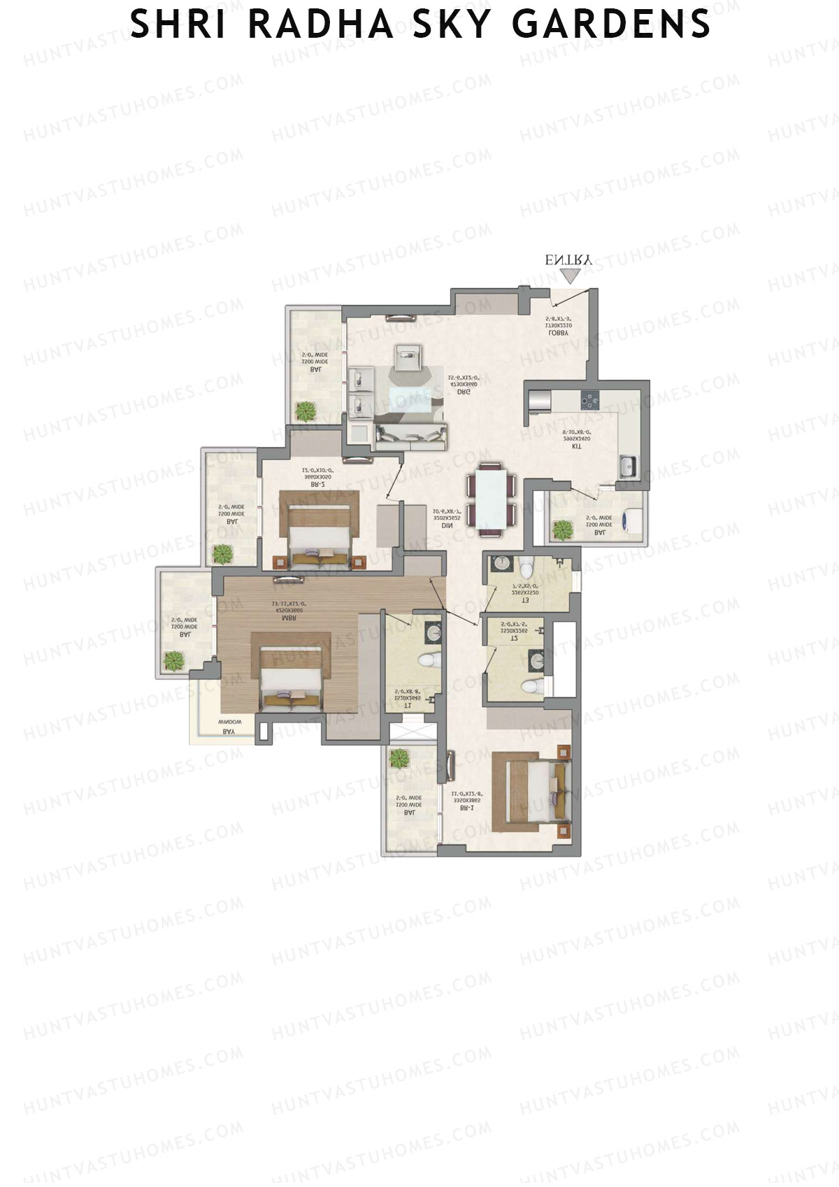Shri Radha Sky Gardens, Tower 2, Unit 4 (Type 6), 3BHK, Super Area 1874   sq ft 