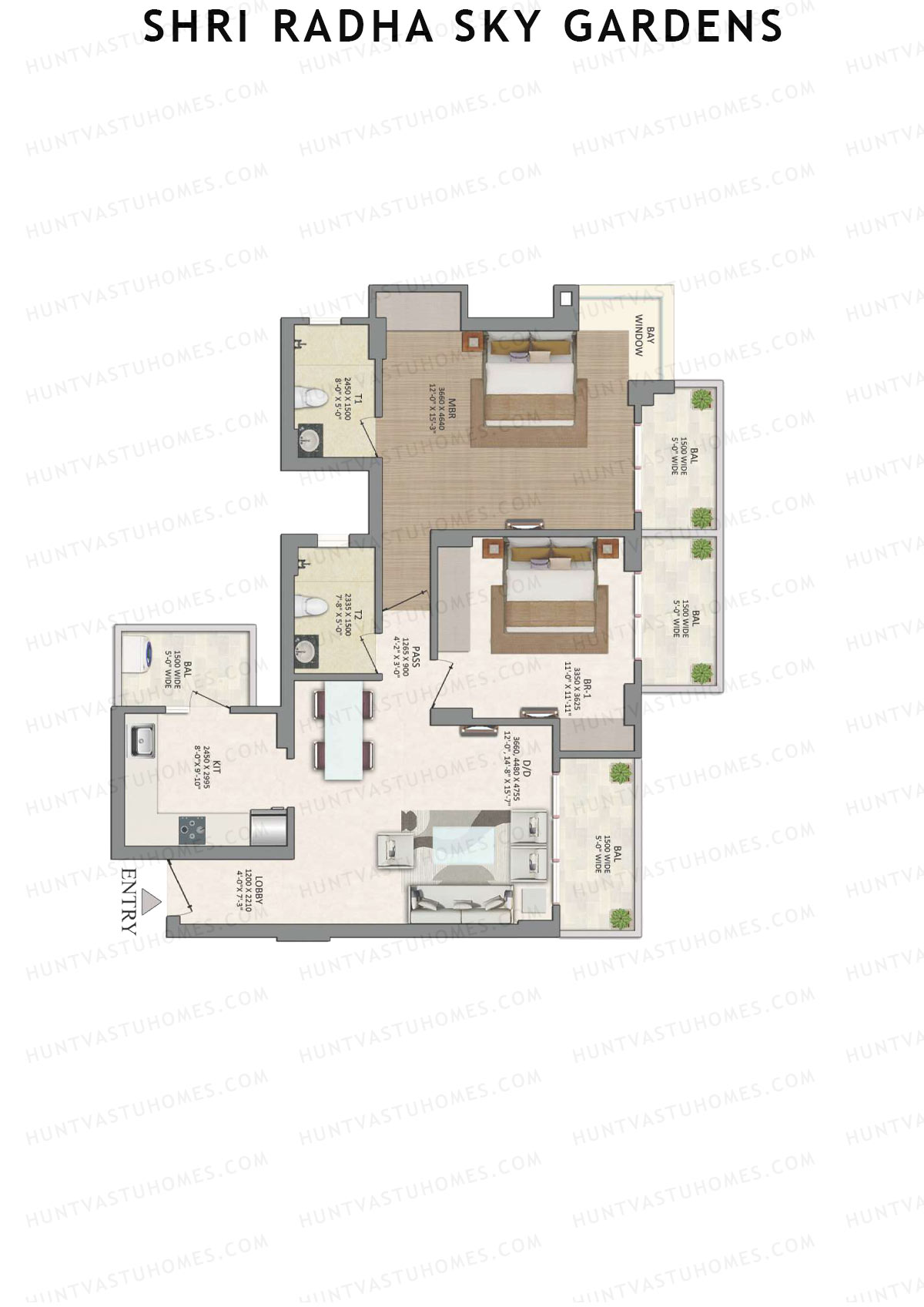 Shri Radha Sky Gardens, Tower 2, Unit 6 (Type 6), 2BHK, Super Area 1370   sq ft 