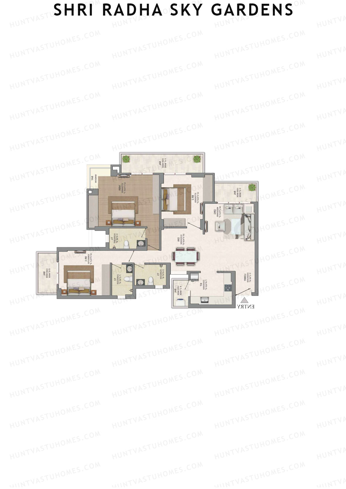 Shri Radha Sky Gardens, Tower 3, Unit 4 (Type 8), 3BHK, Super Area 1874   sq ft 