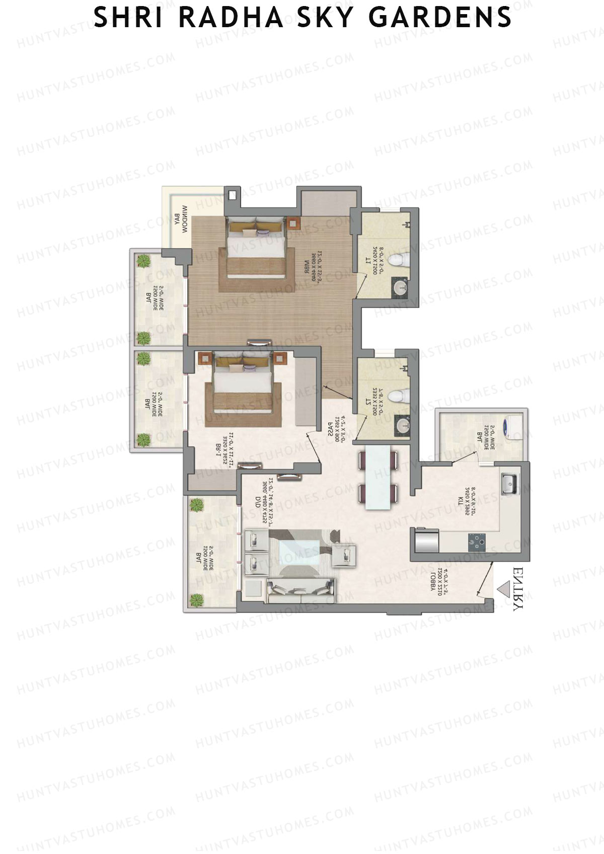 Shri Radha Sky Gardens, Tower 5, Unit 6 (Type 6), 2BHK, Super Area 1370   sq ft 