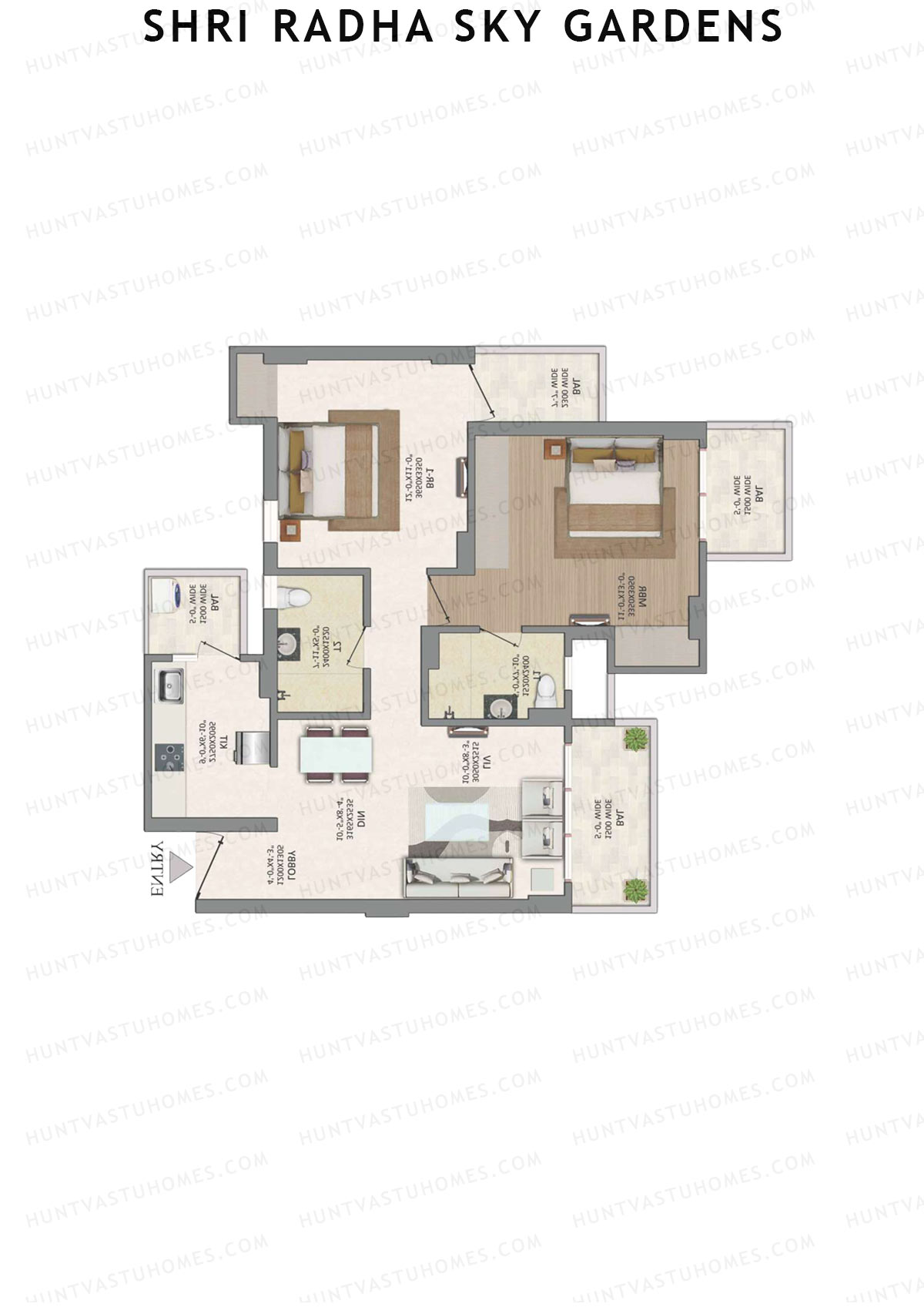 Shri Radha Sky Gardens, Tower 9, Unit 4 (Type B), 2BHK, Super Area 1465   sq ft 