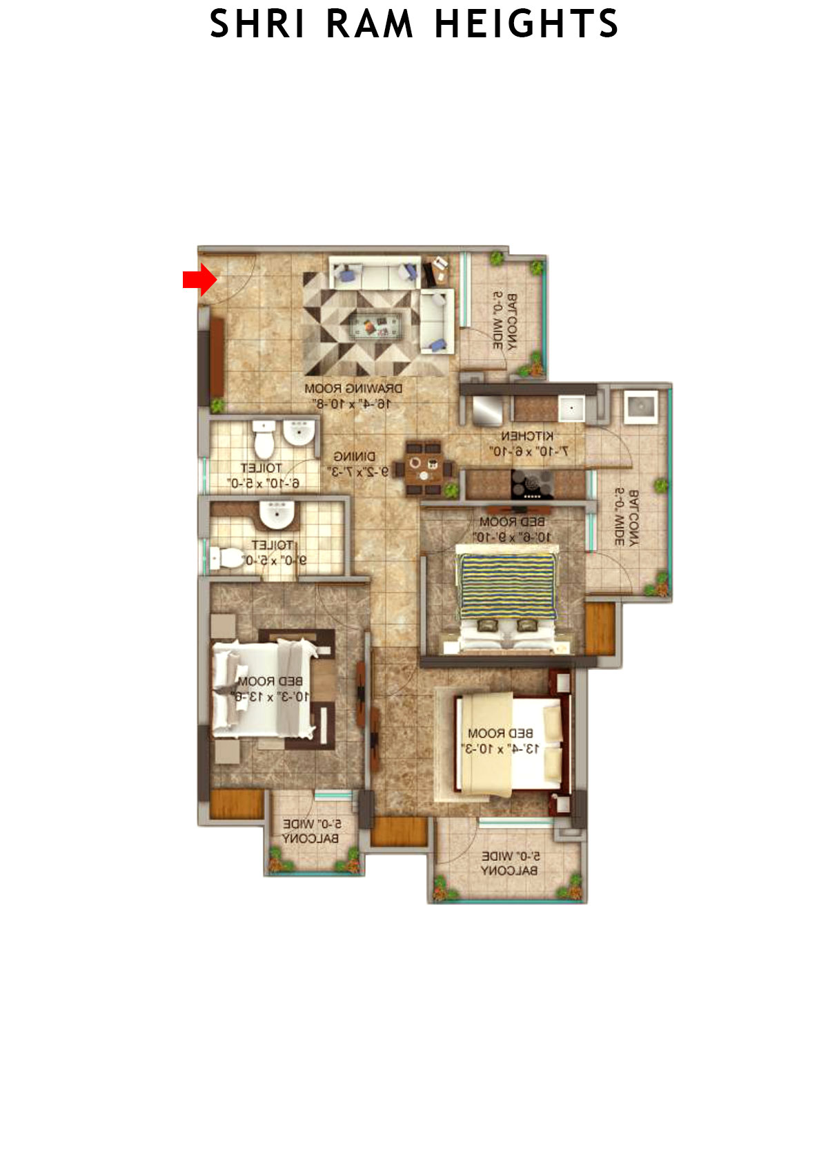 Shri Ram Heights Tower 1 Unit 10 (Type  2) Floor Plan