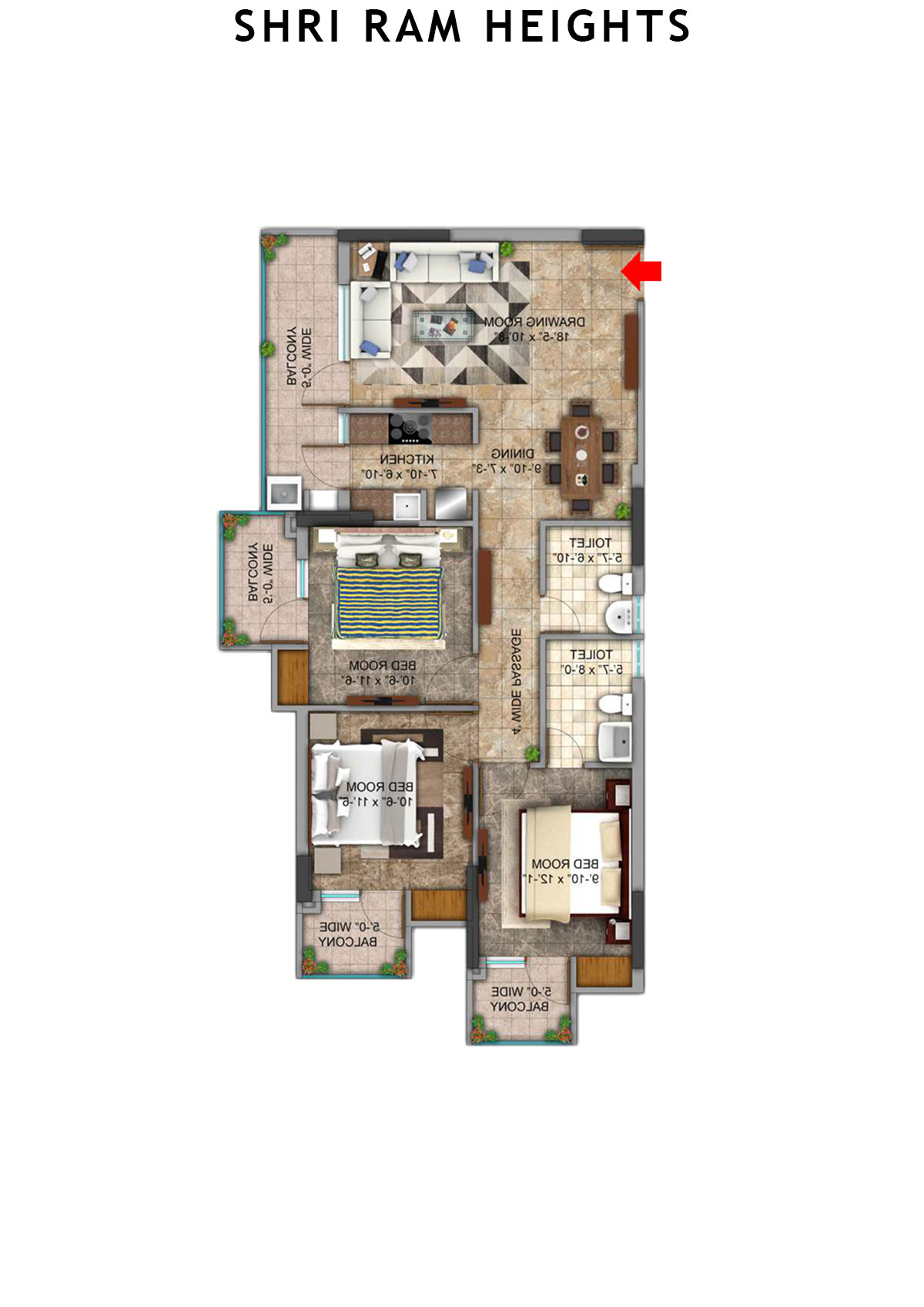 Shri Ram Heights Tower 1 Unit 11 (Type  1) Floor Plan