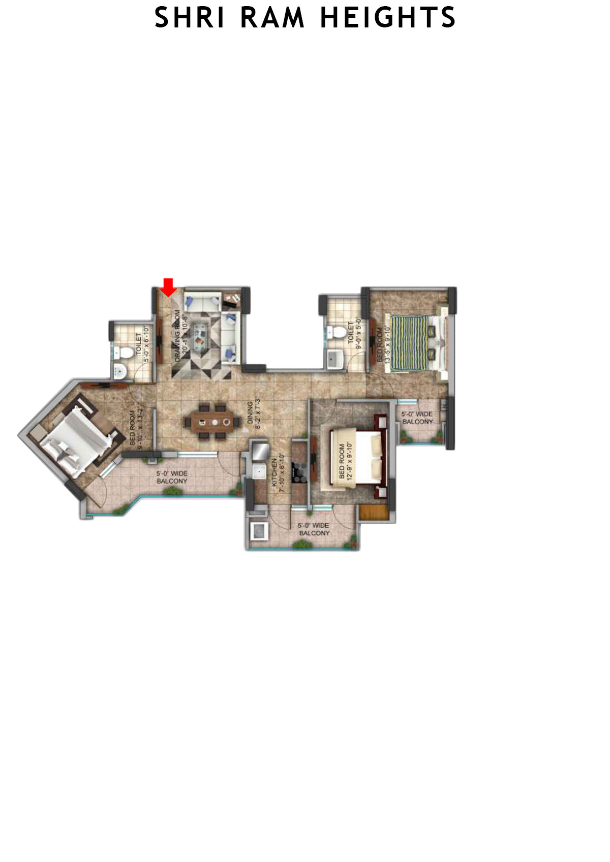 Shri Ram Heights Tower 1 Unit 13 (Type  7) Floor Plan