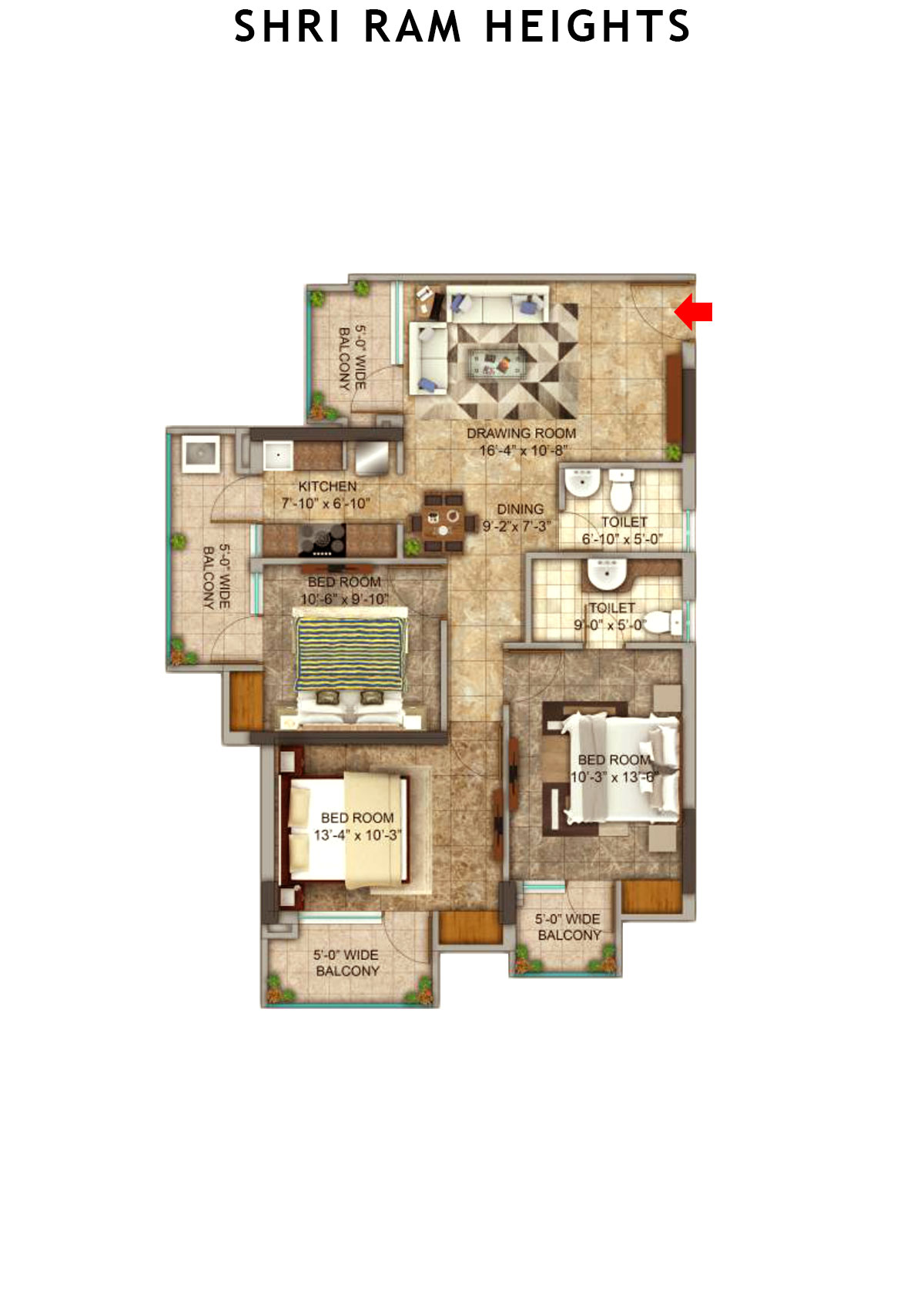 Shri Ram Heights Tower 1 Unit 1 (Type  2) Floor Plan