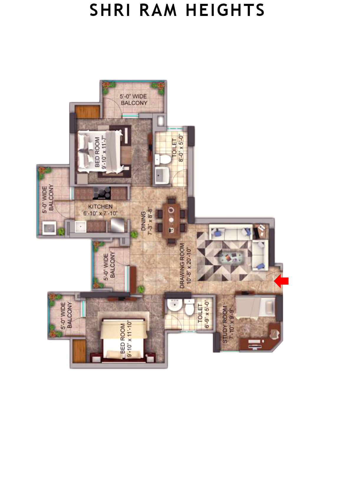 Shri Ram Heights Tower 1 Unit 3 (Type  4) Floor Plan