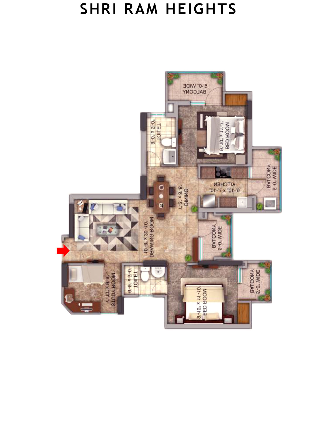 Shri Ram Heights Tower 1 Unit 8 (Type  4) Floor Plan