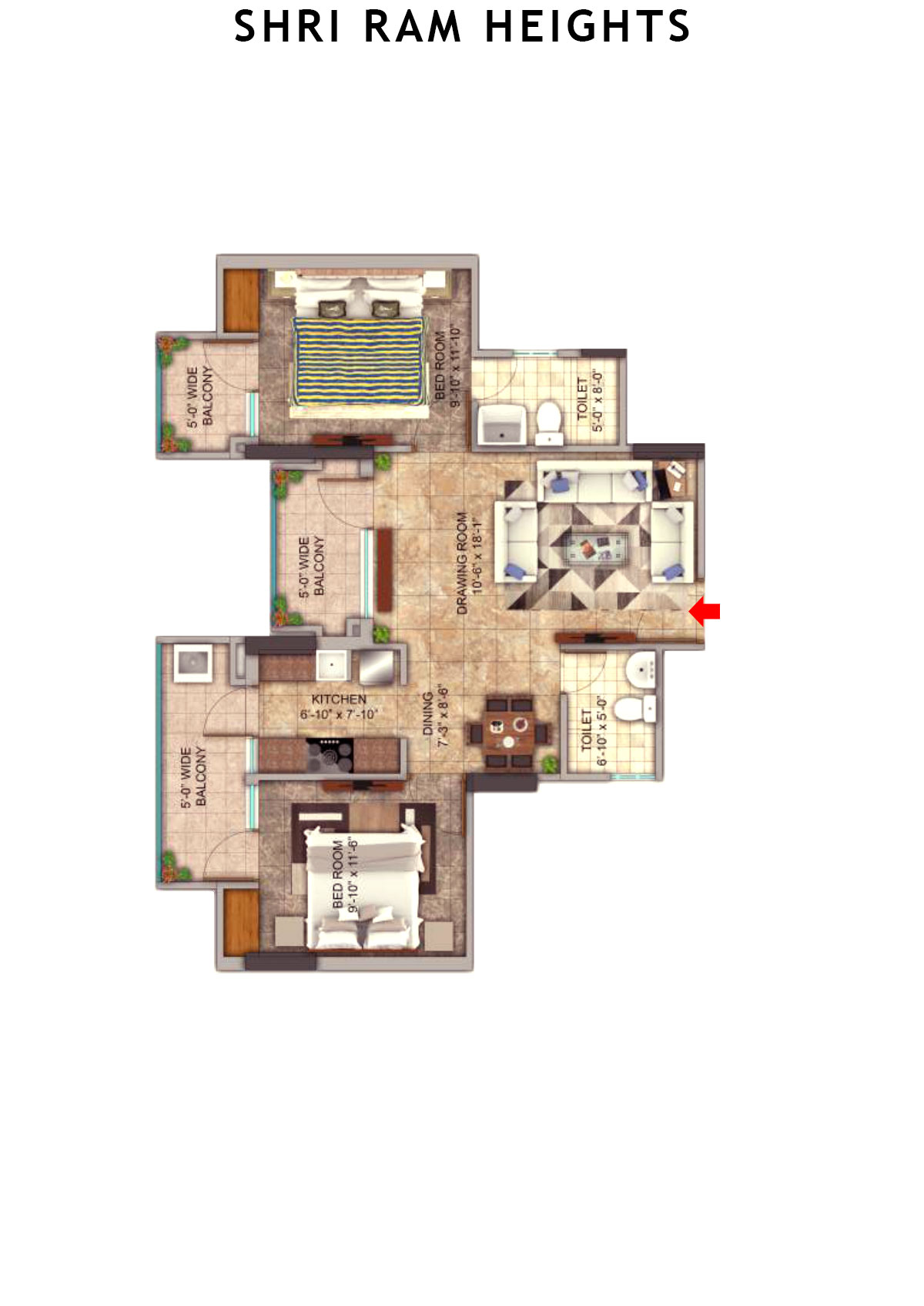 Shri Ram Heights Tower 2 Unit 2 (Type  3) Floor Plan