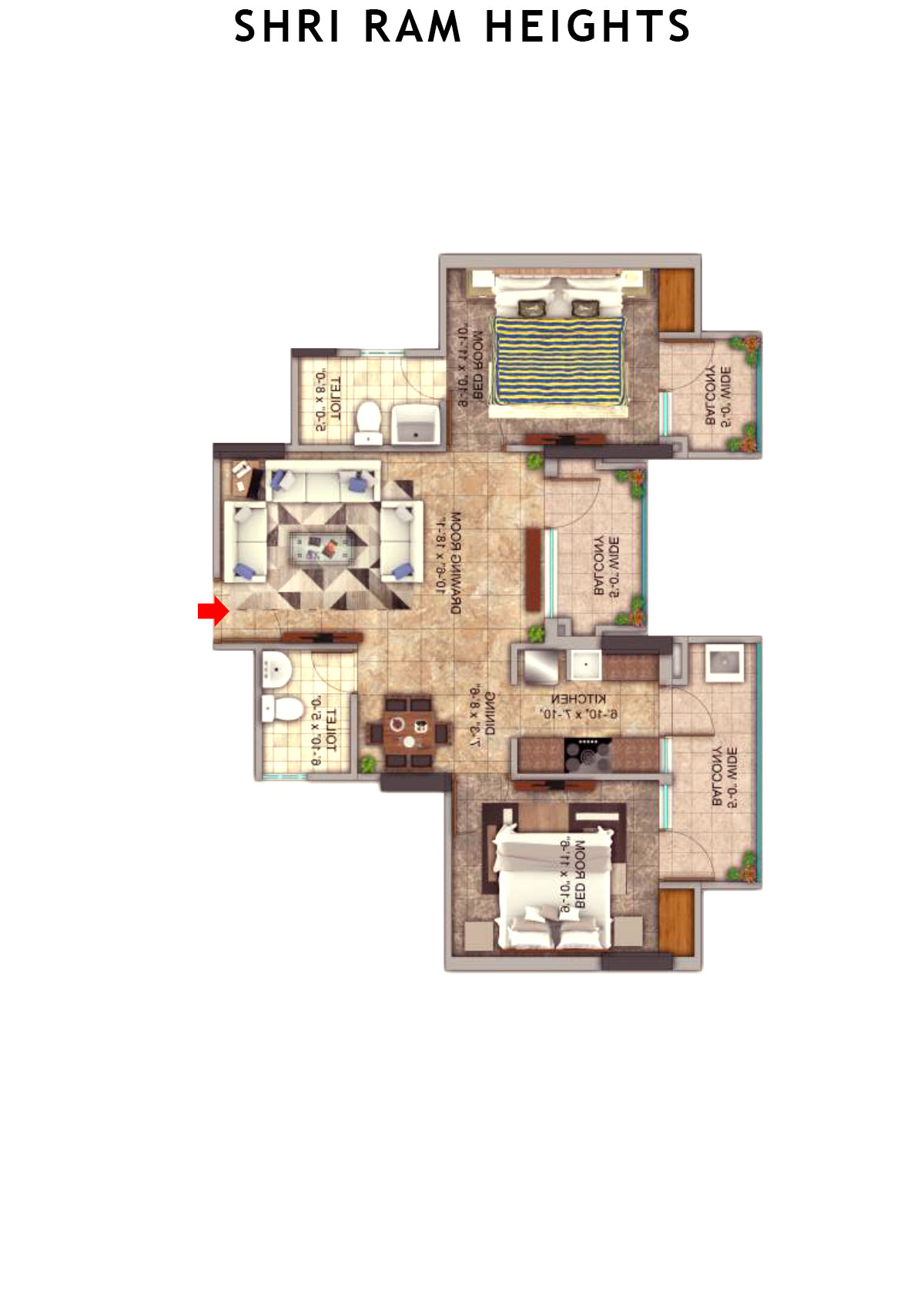 Shri Ram Heights Tower 2 Unit 9 (Type  3) Floor Plan